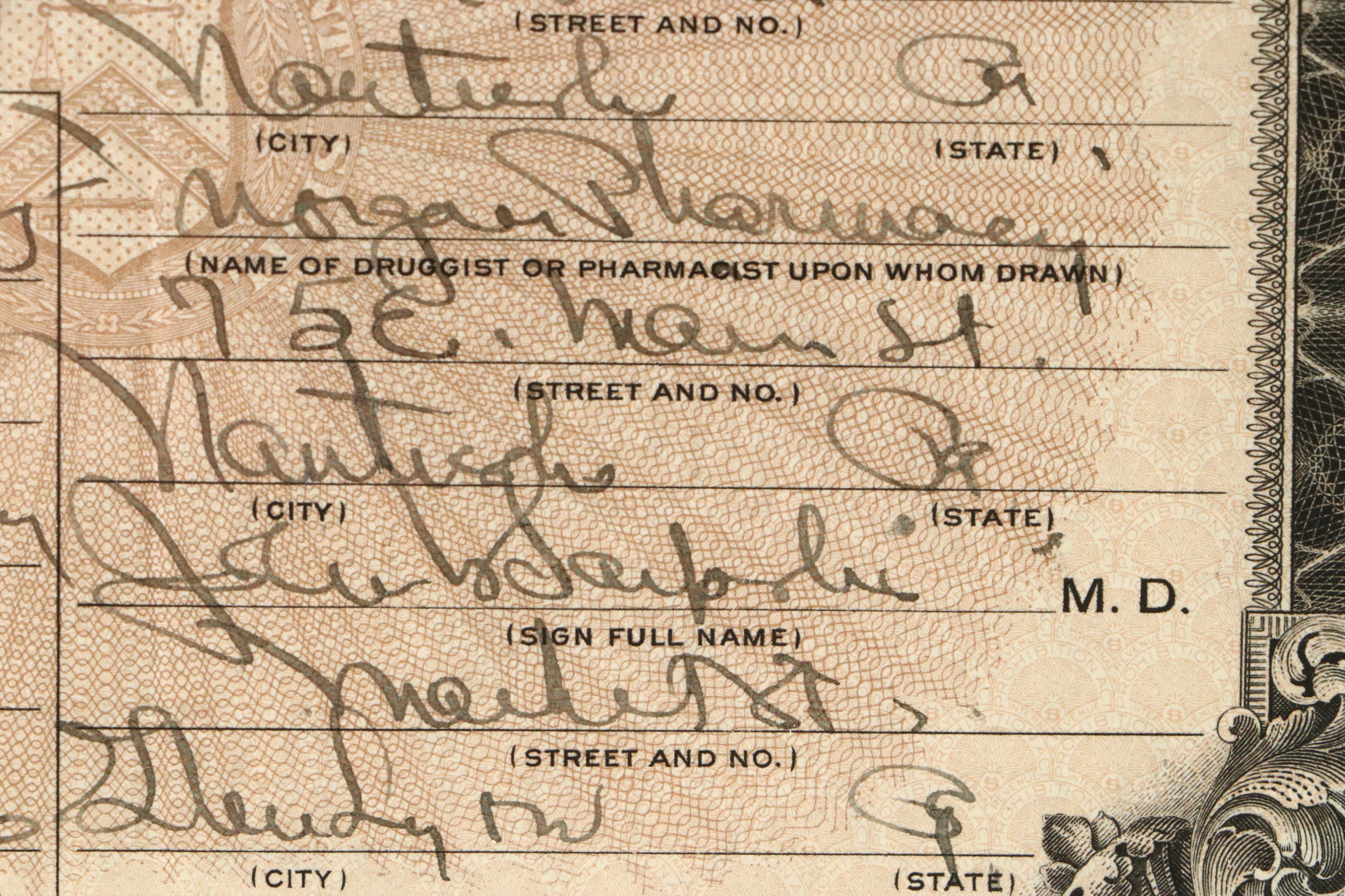 Prohibition Era Prescription Form for Alcohol, 1926