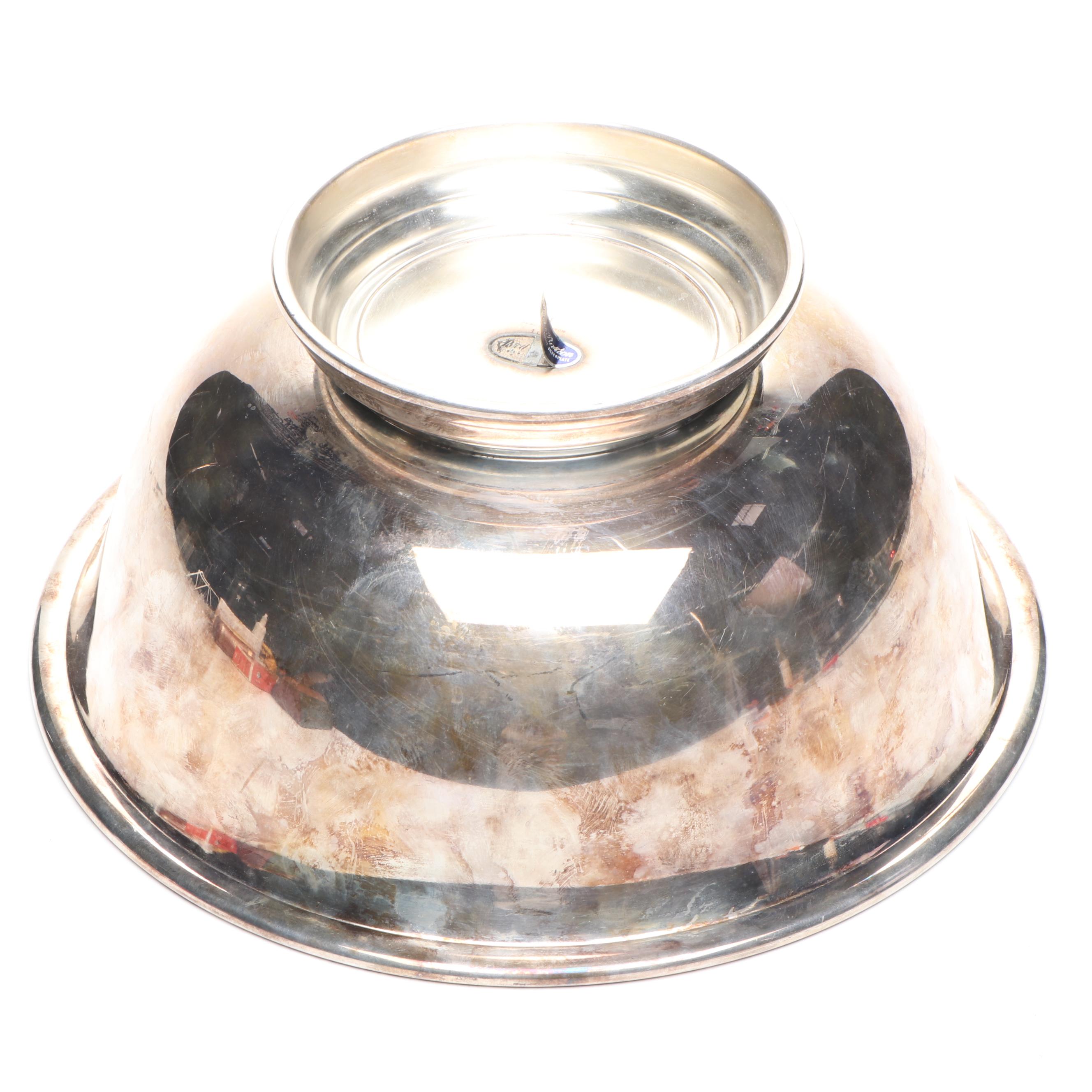 Reed & Barton Silverplate Bowl with Wine Aerator and Leather Bookends