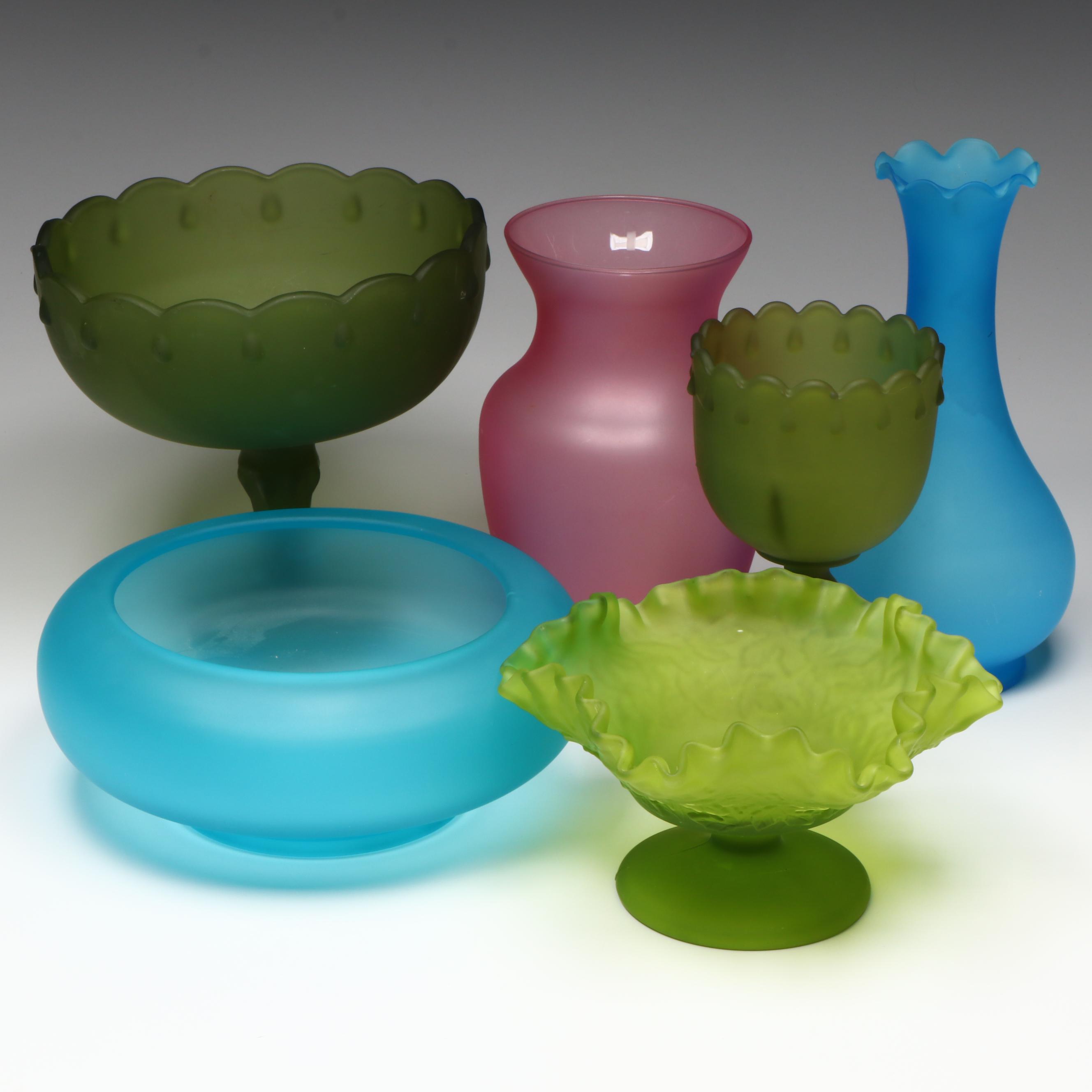 Indiana "Teardrop" with Other Stain Glass Vases and Decor, Mid to Late 20th C.