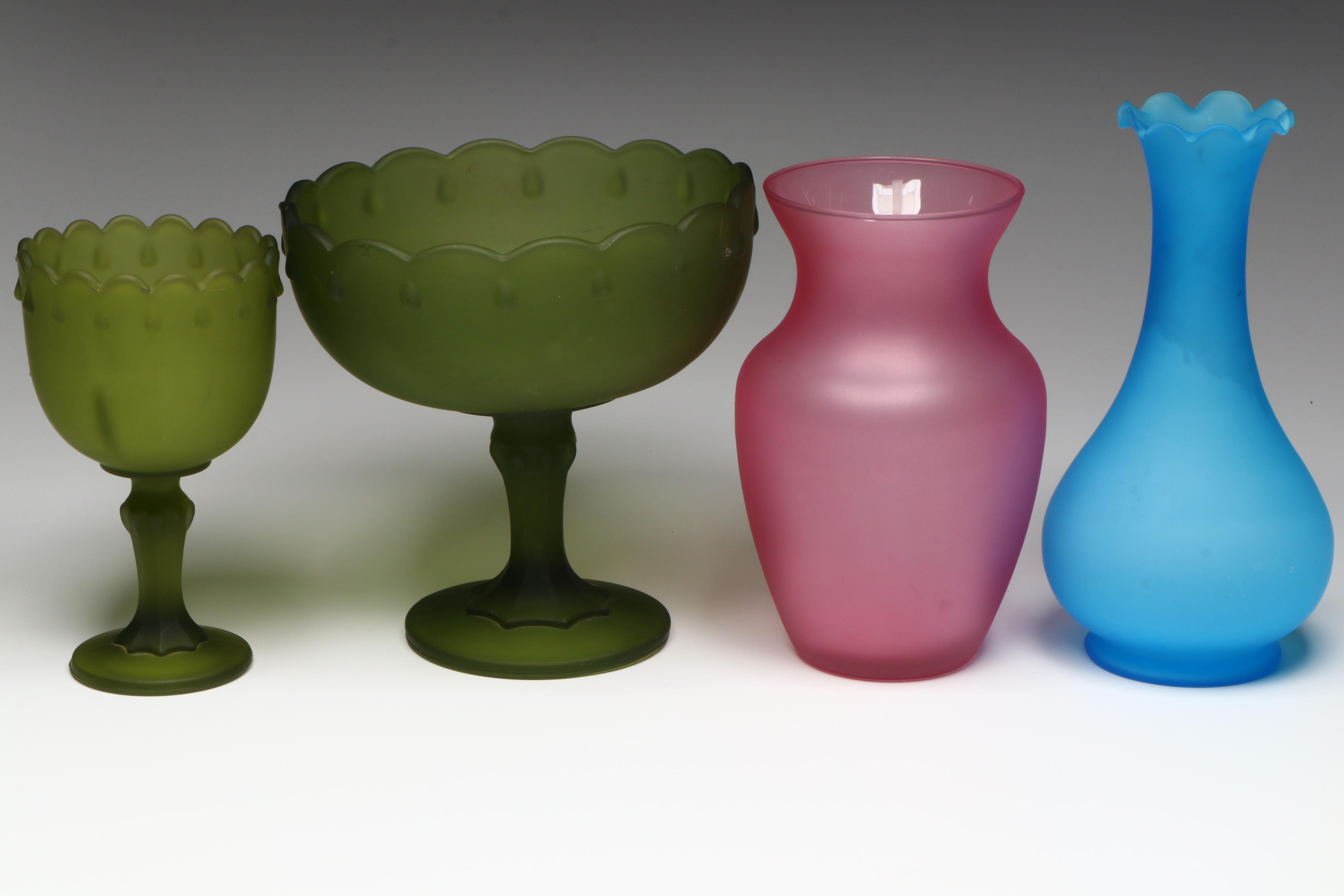 Indiana "Teardrop" with Other Stain Glass Vases and Decor, Mid to Late 20th C.