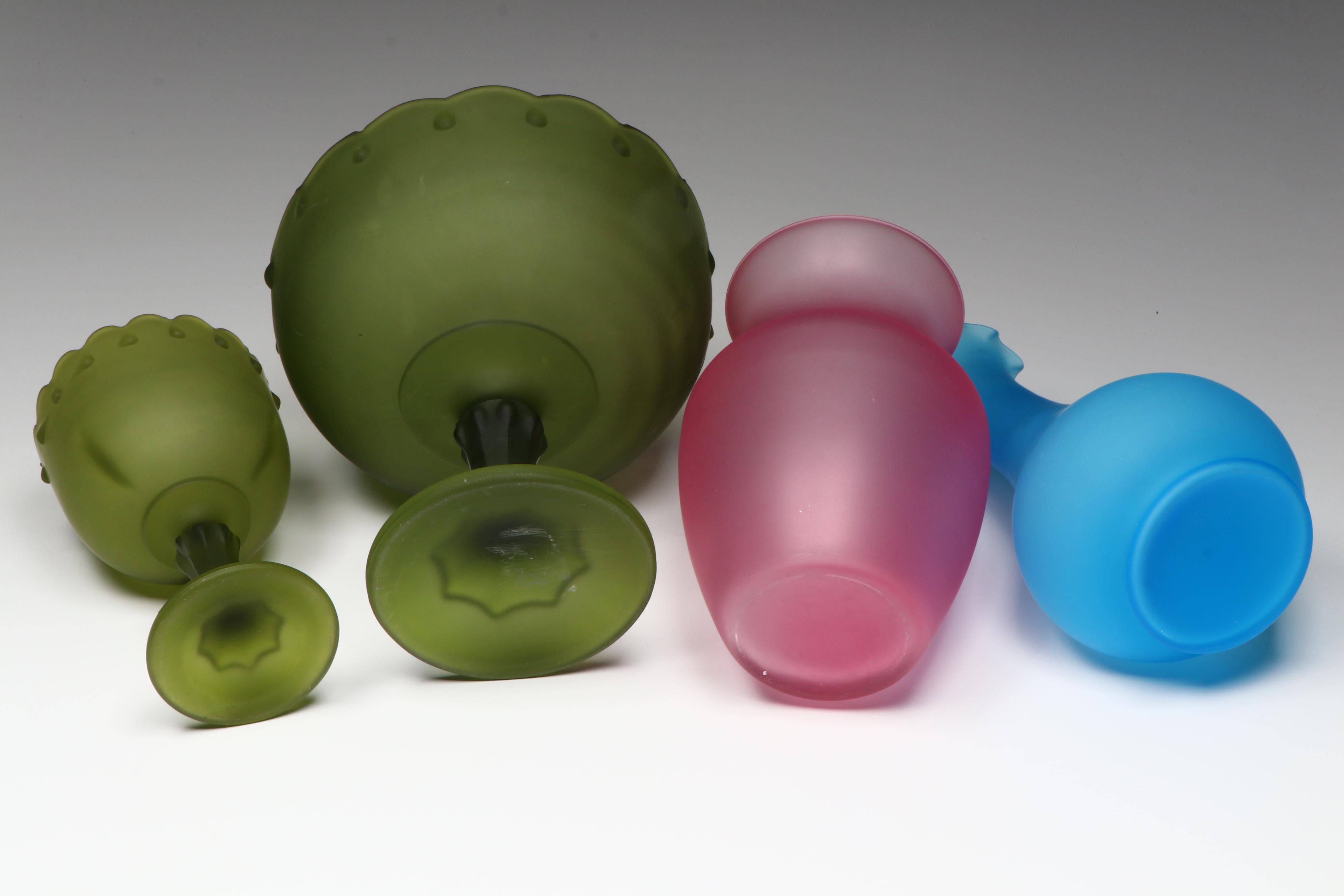 Indiana "Teardrop" with Other Stain Glass Vases and Decor, Mid to Late 20th C.