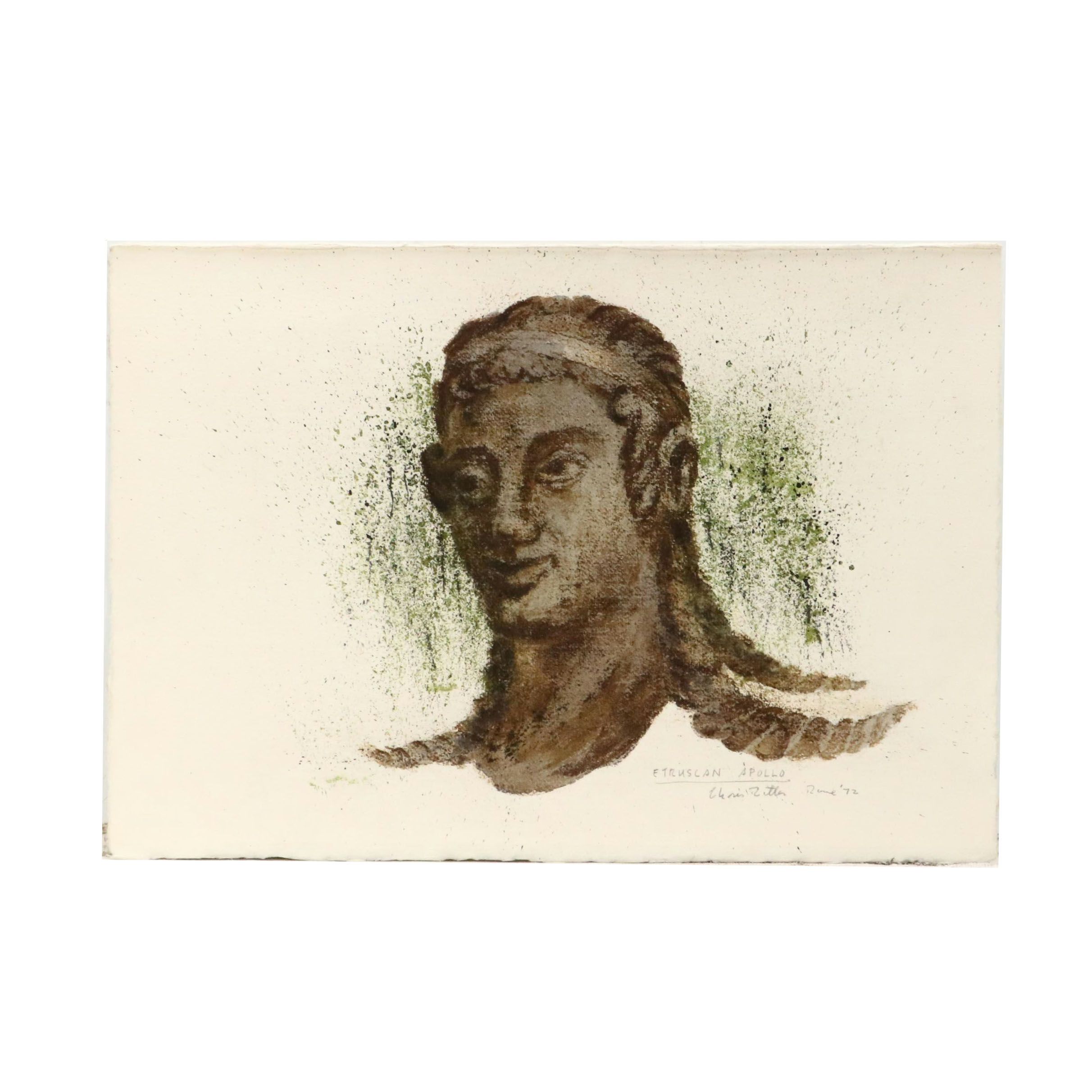 Chris Ritter Watercolor Portrait "Etruscan Apollo," 1972