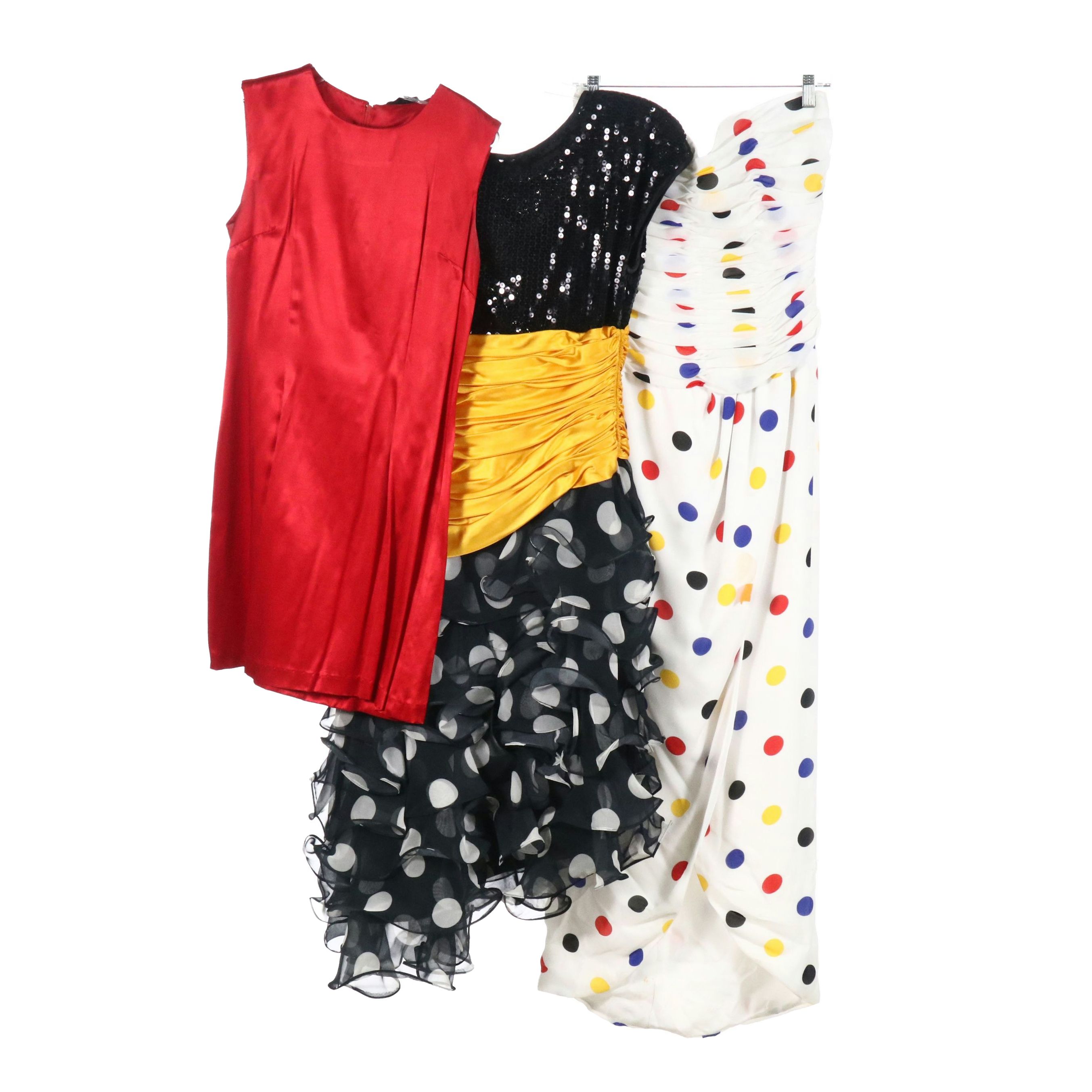 Victor Costa & Michael Maiello Vintage Polka Dot Gowns, R-Wear Mini Shift Dress