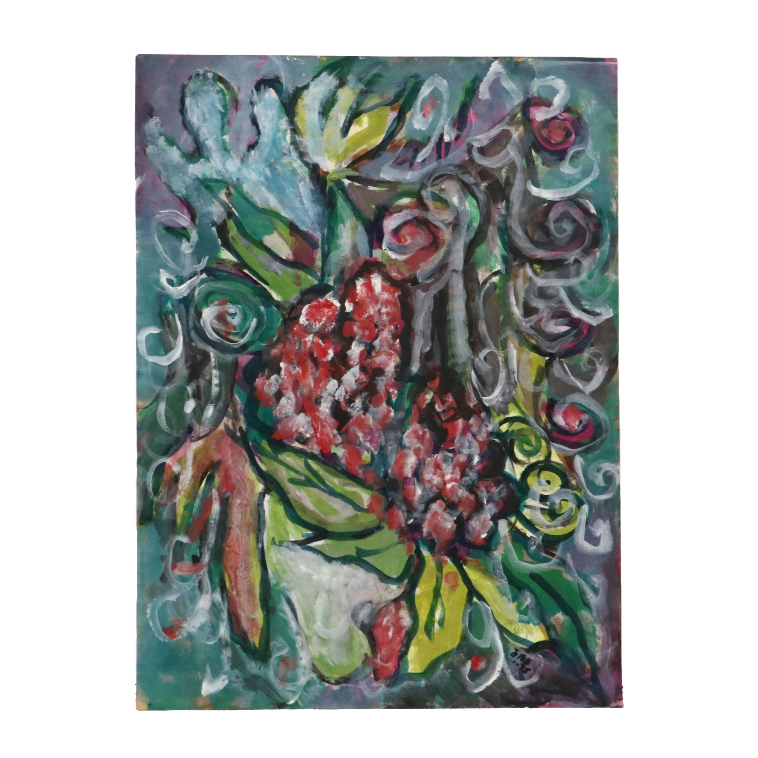 Fred R. Schwartz Modern Floral Watercolor Painting, 1975