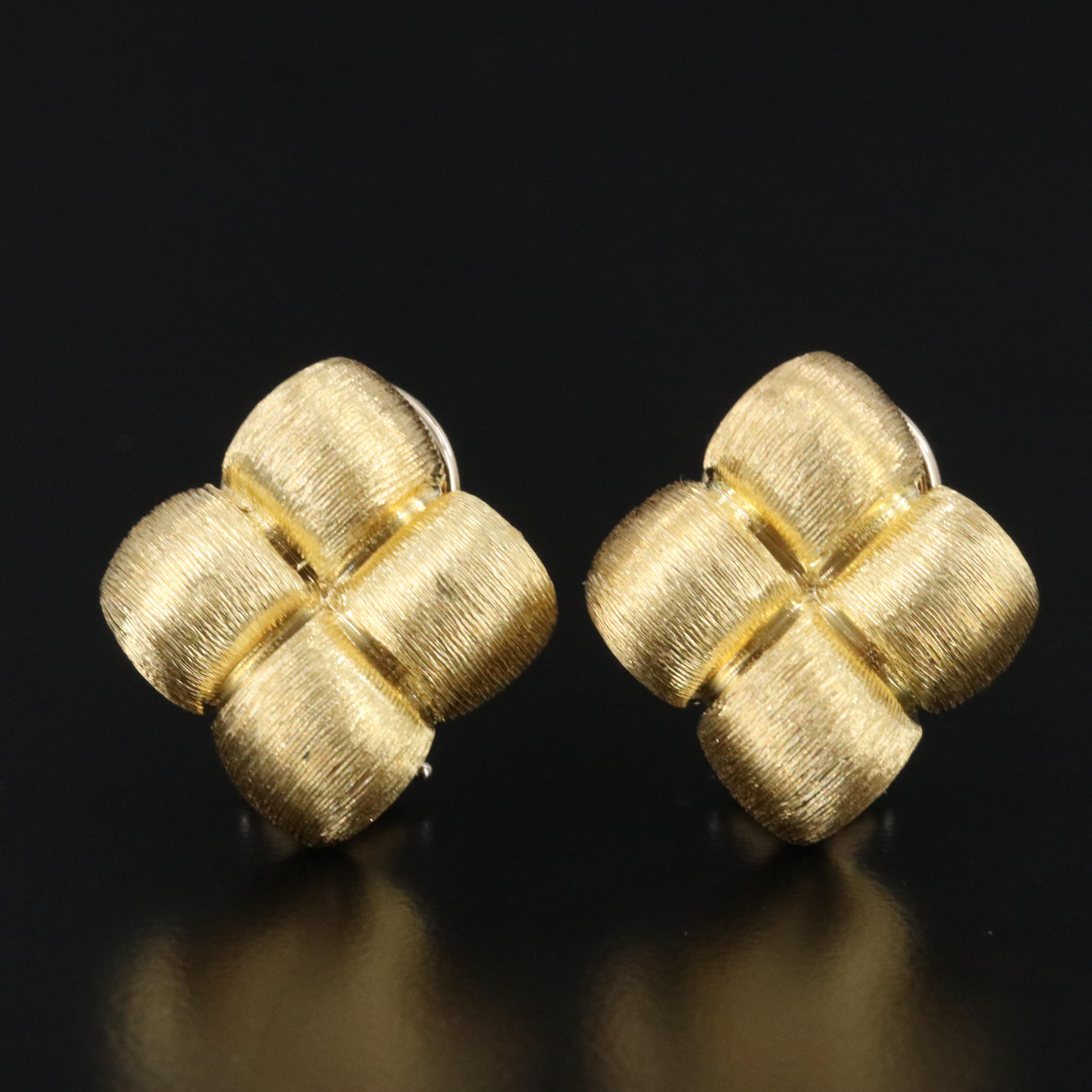 Vintage Henry Dunay 18K Quatrefoil Earrings with Sabi Finish