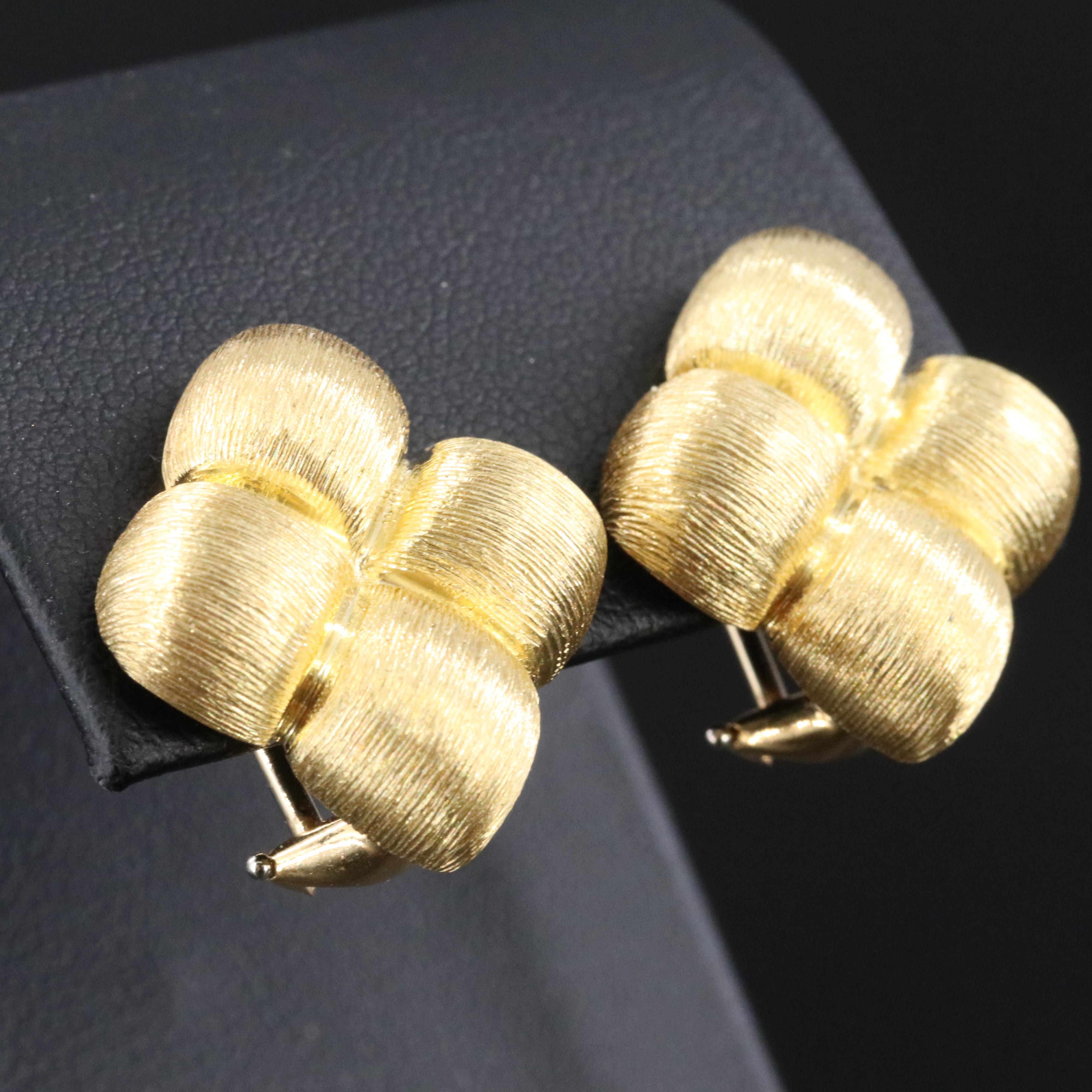 Vintage Henry Dunay 18K Quatrefoil Earrings with Sabi Finish