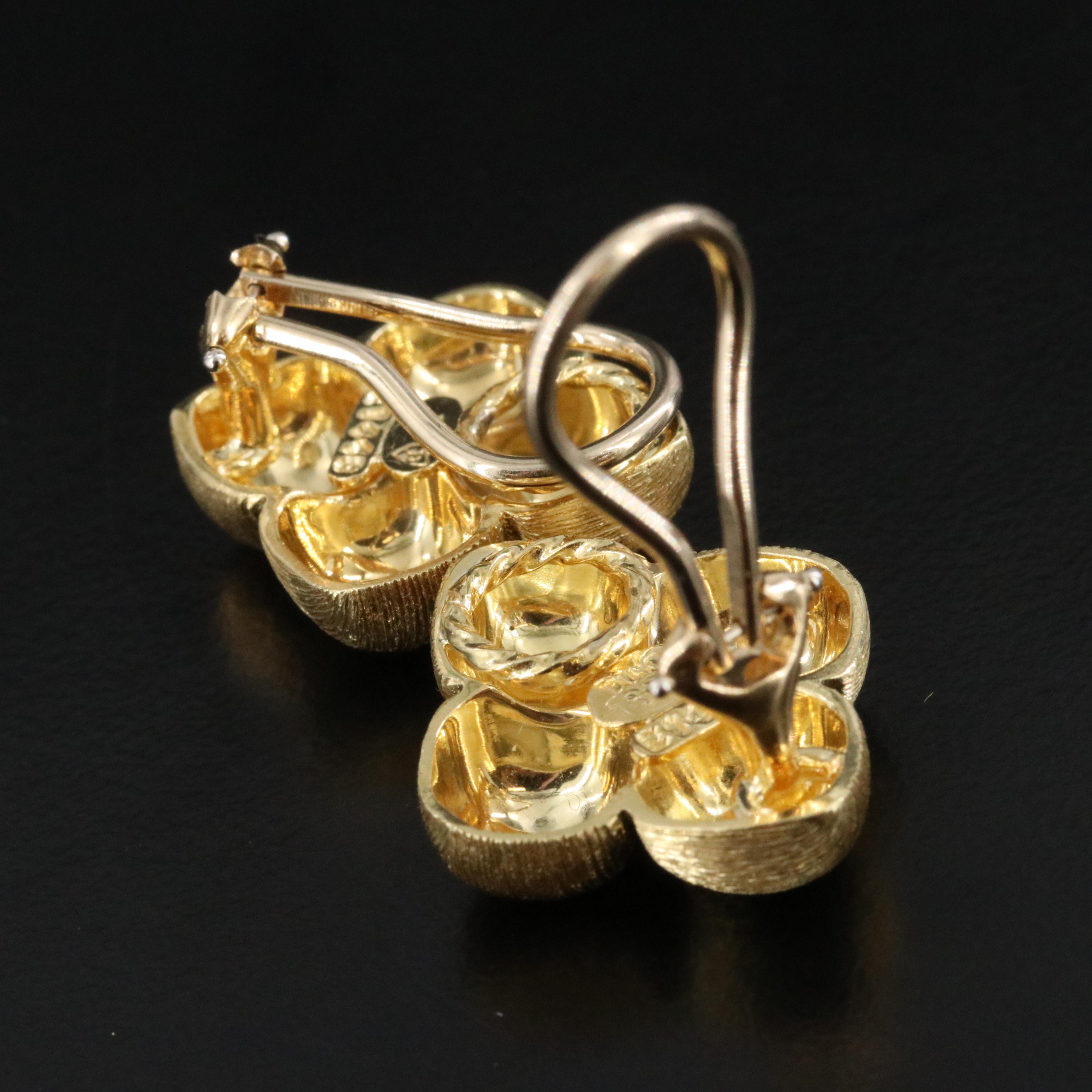 Vintage Henry Dunay 18K Quatrefoil Earrings with Sabi Finish