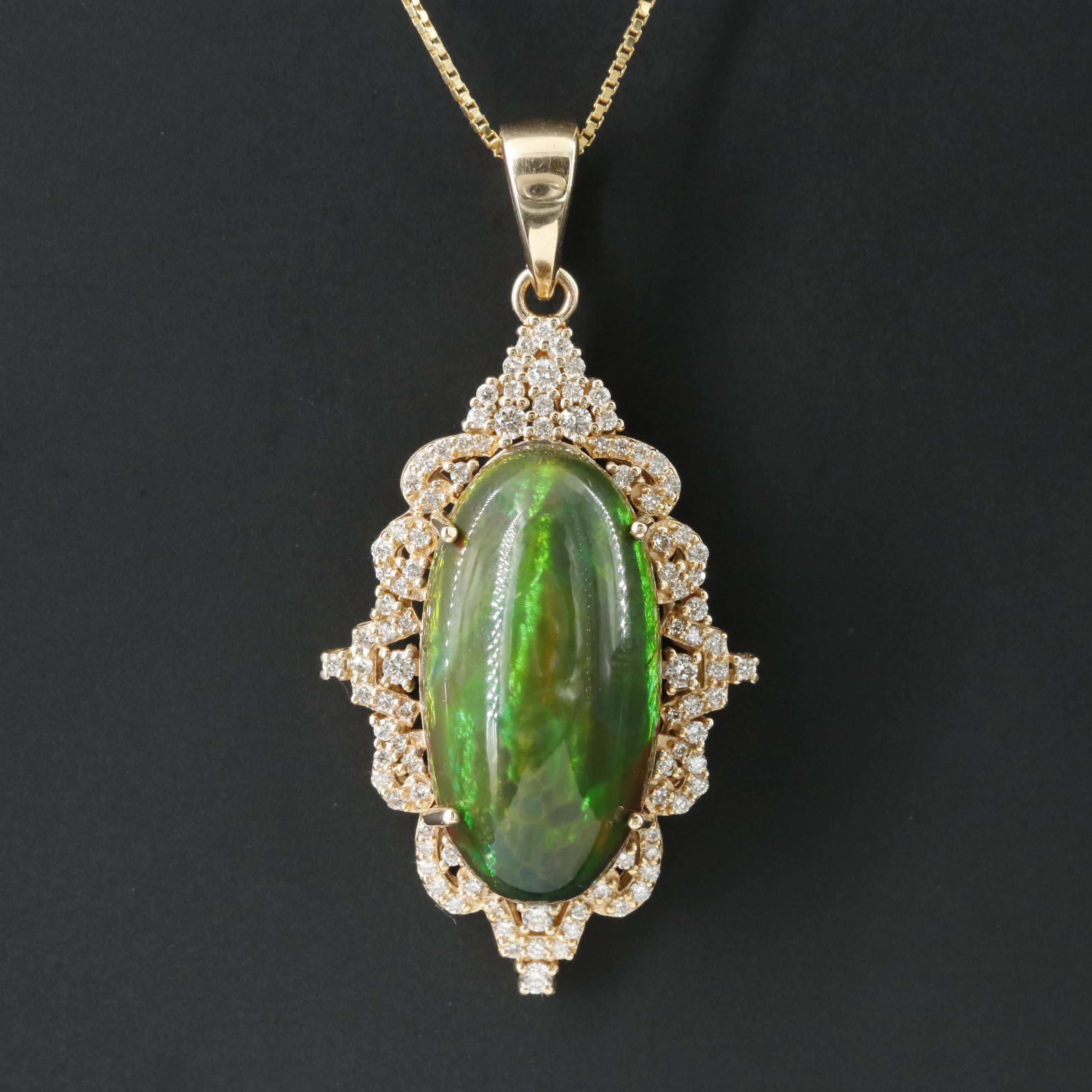 14K Opal and Diamond Pendant Necklace