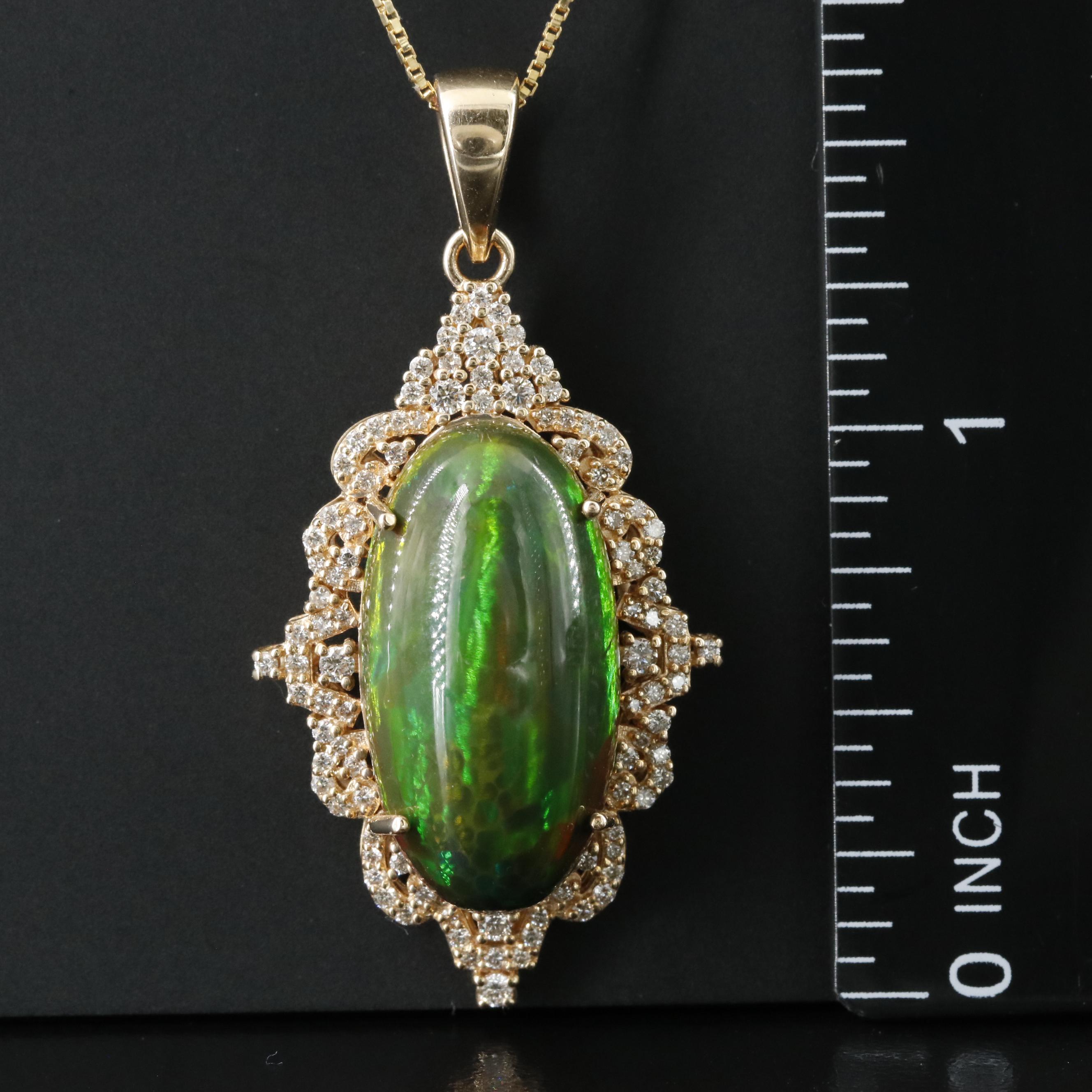 14K Opal and Diamond Pendant Necklace