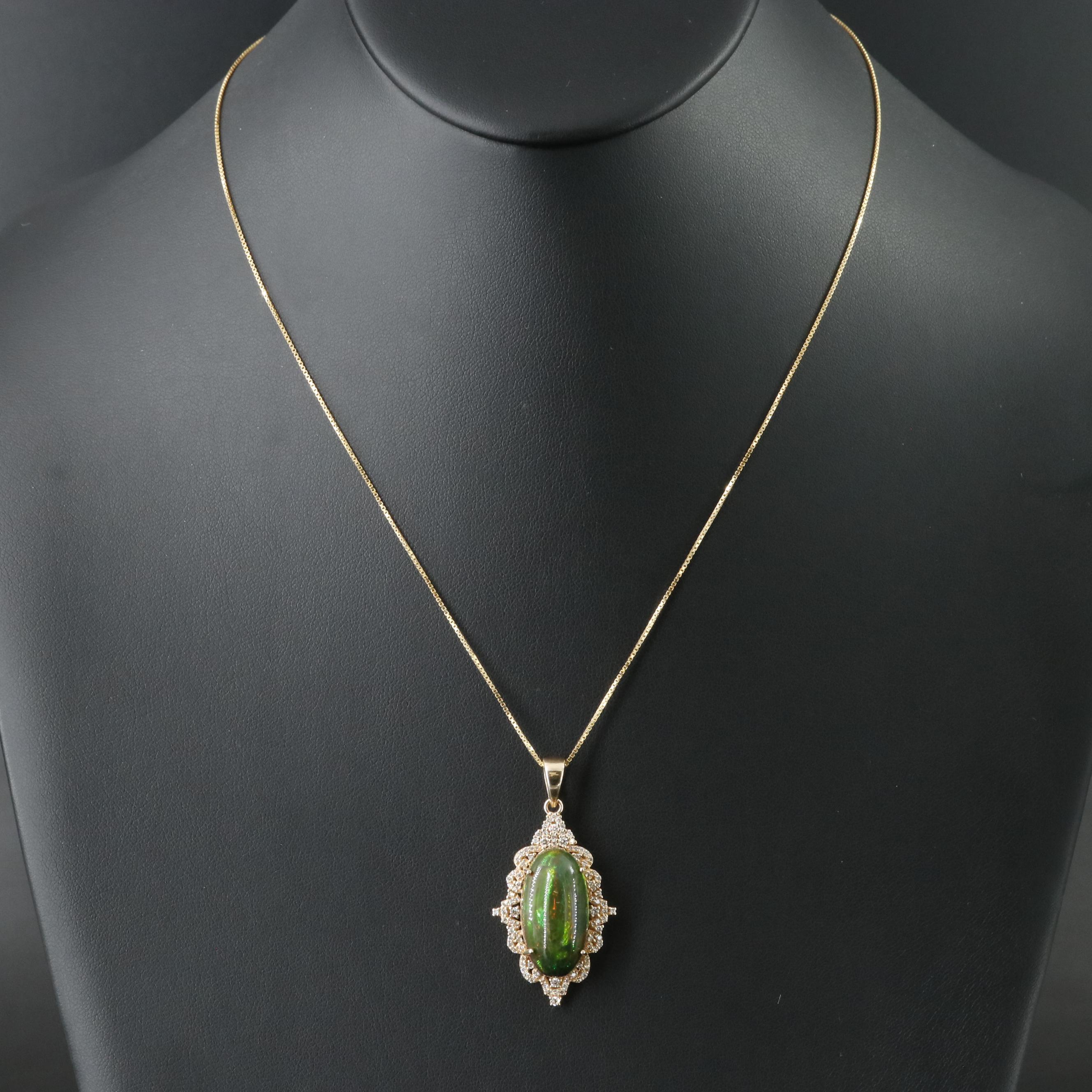 14K Opal and Diamond Pendant Necklace