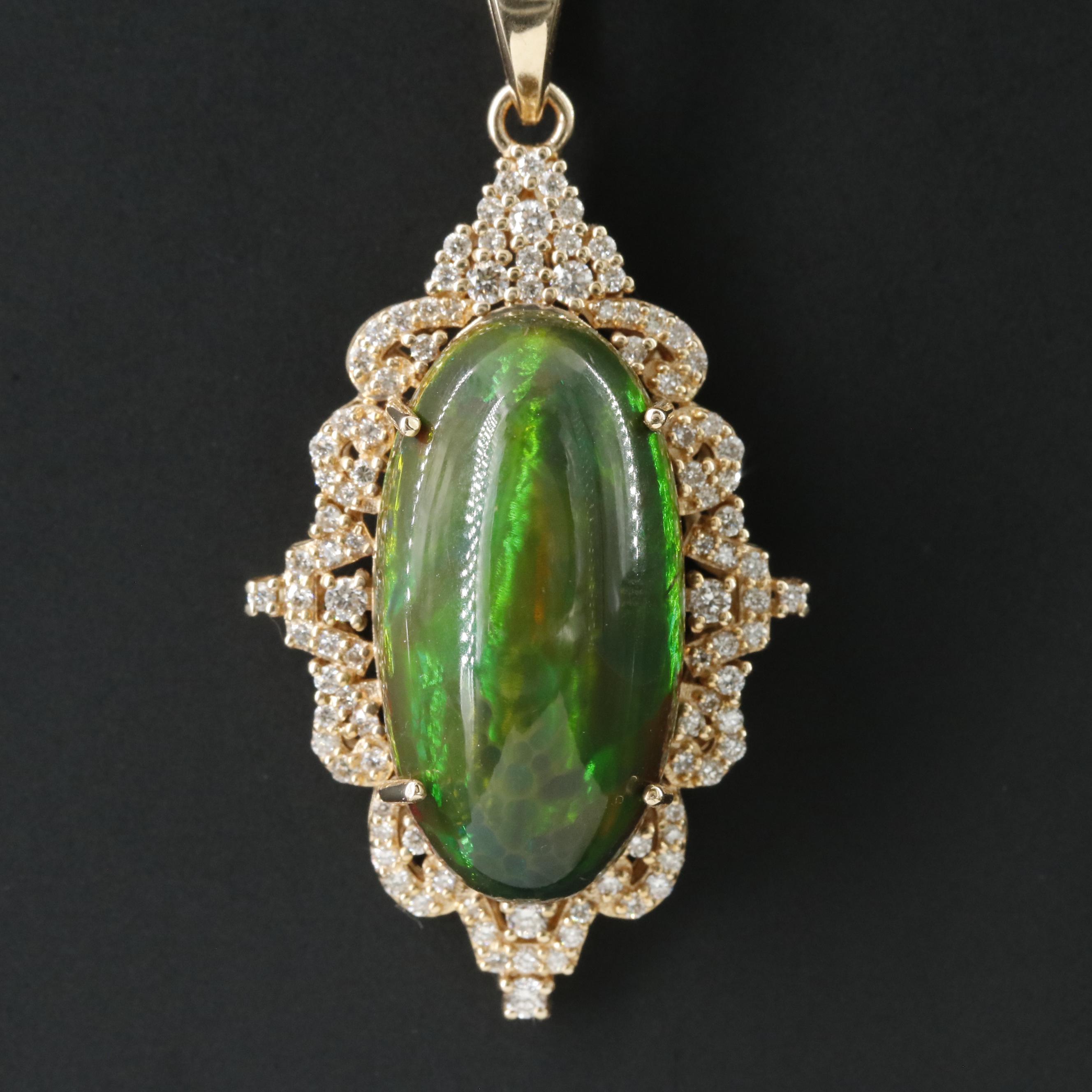 14K Opal and Diamond Pendant Necklace