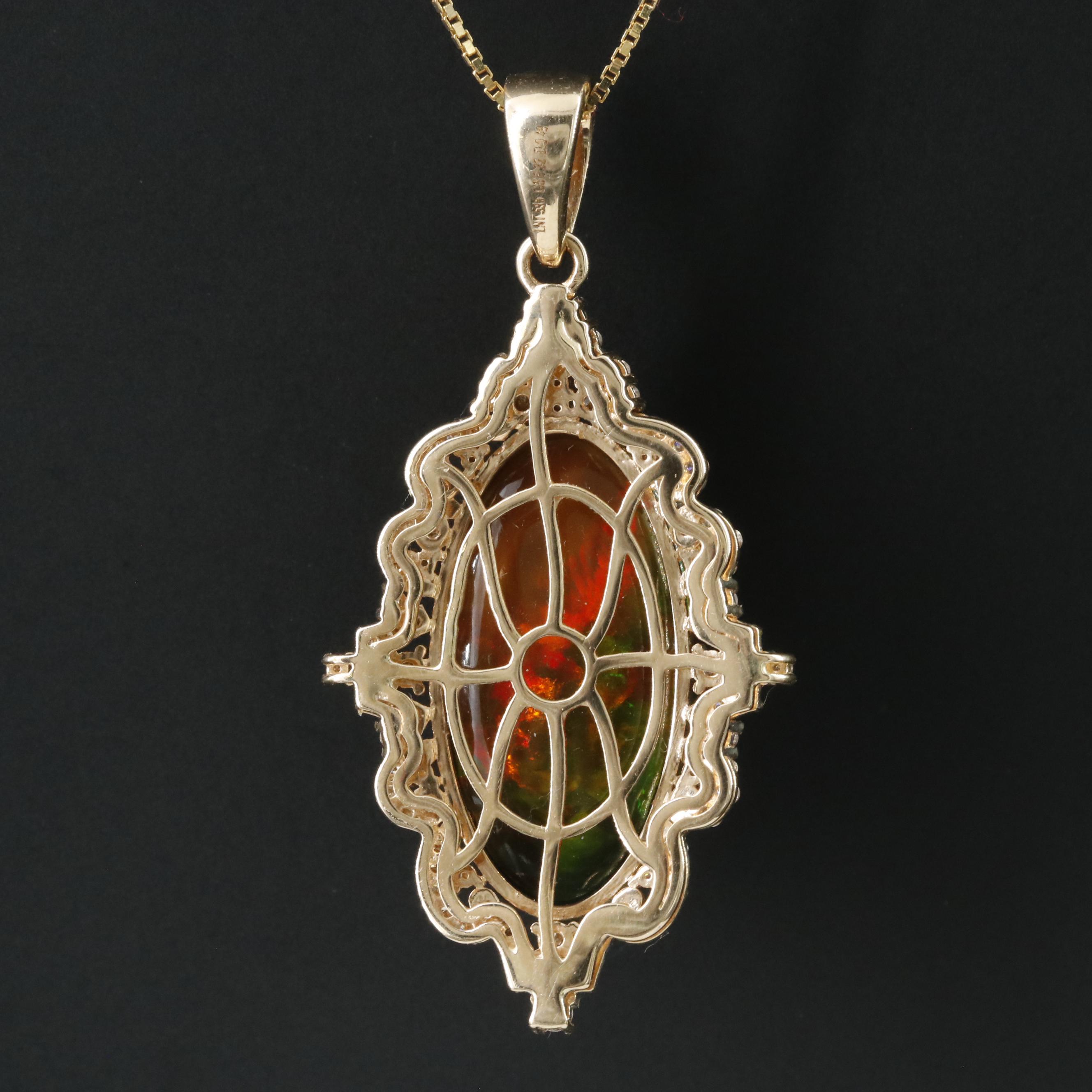 14K Opal and Diamond Pendant Necklace