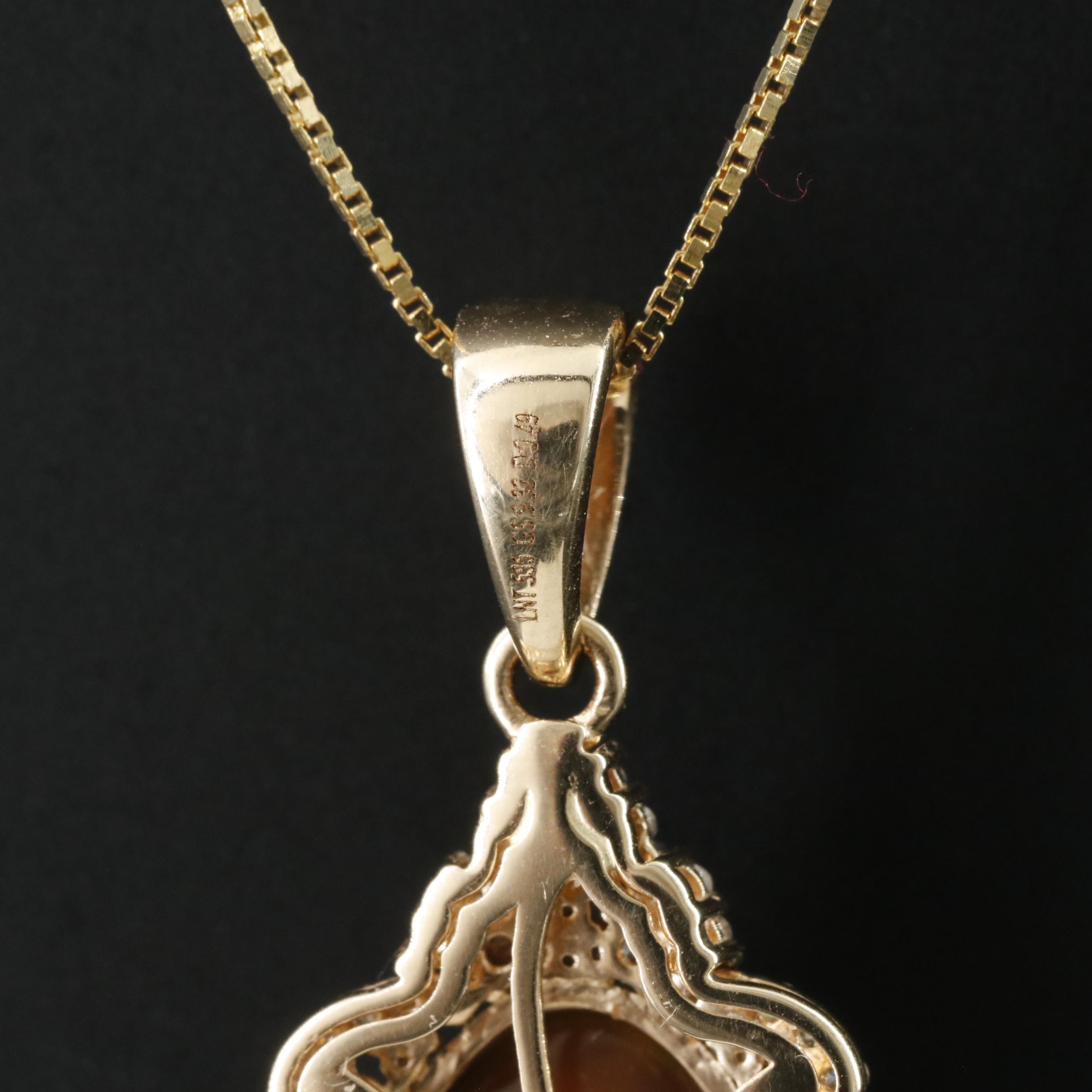 14K Opal and Diamond Pendant Necklace
