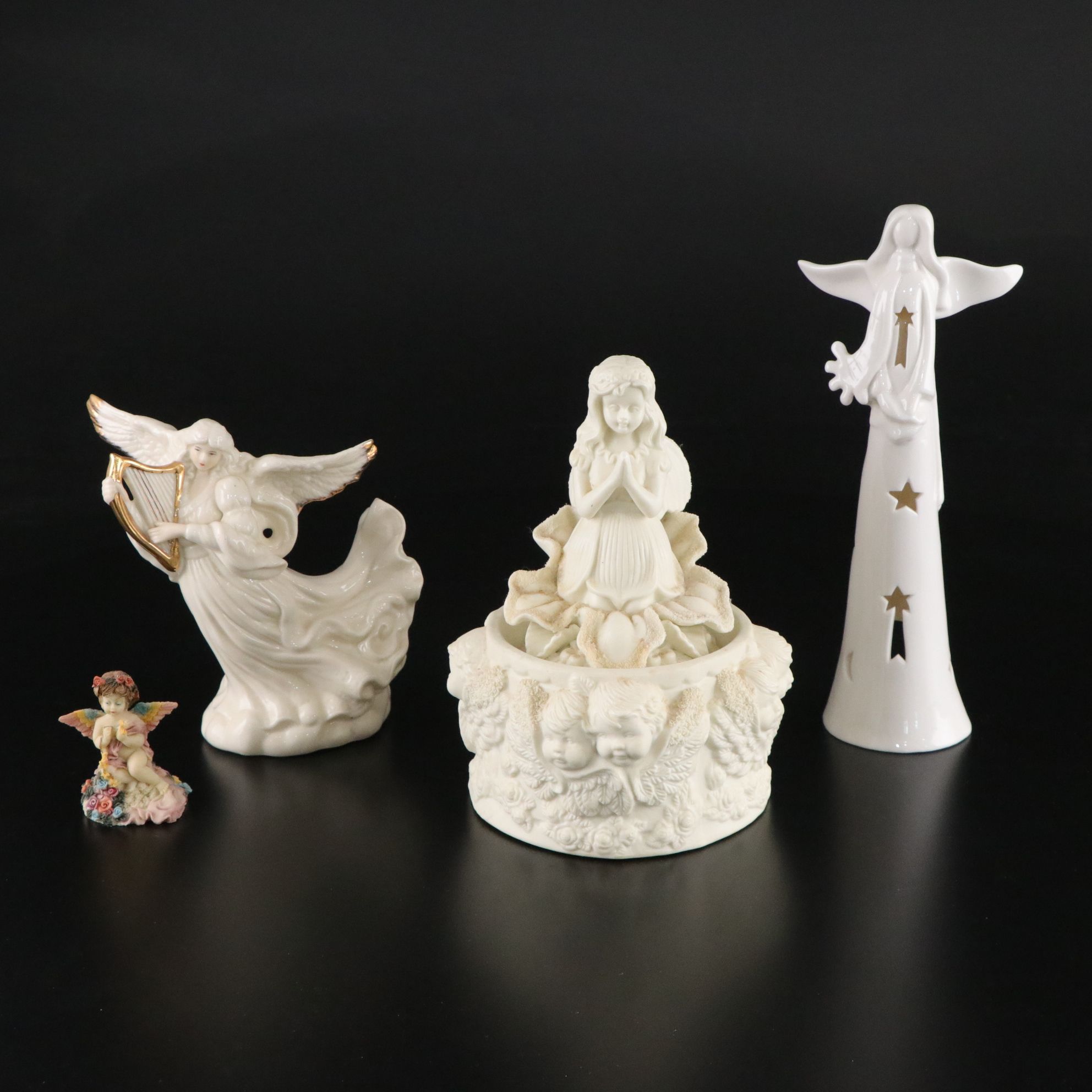 Angel and Cherub Figurines with Votive Candle Cover