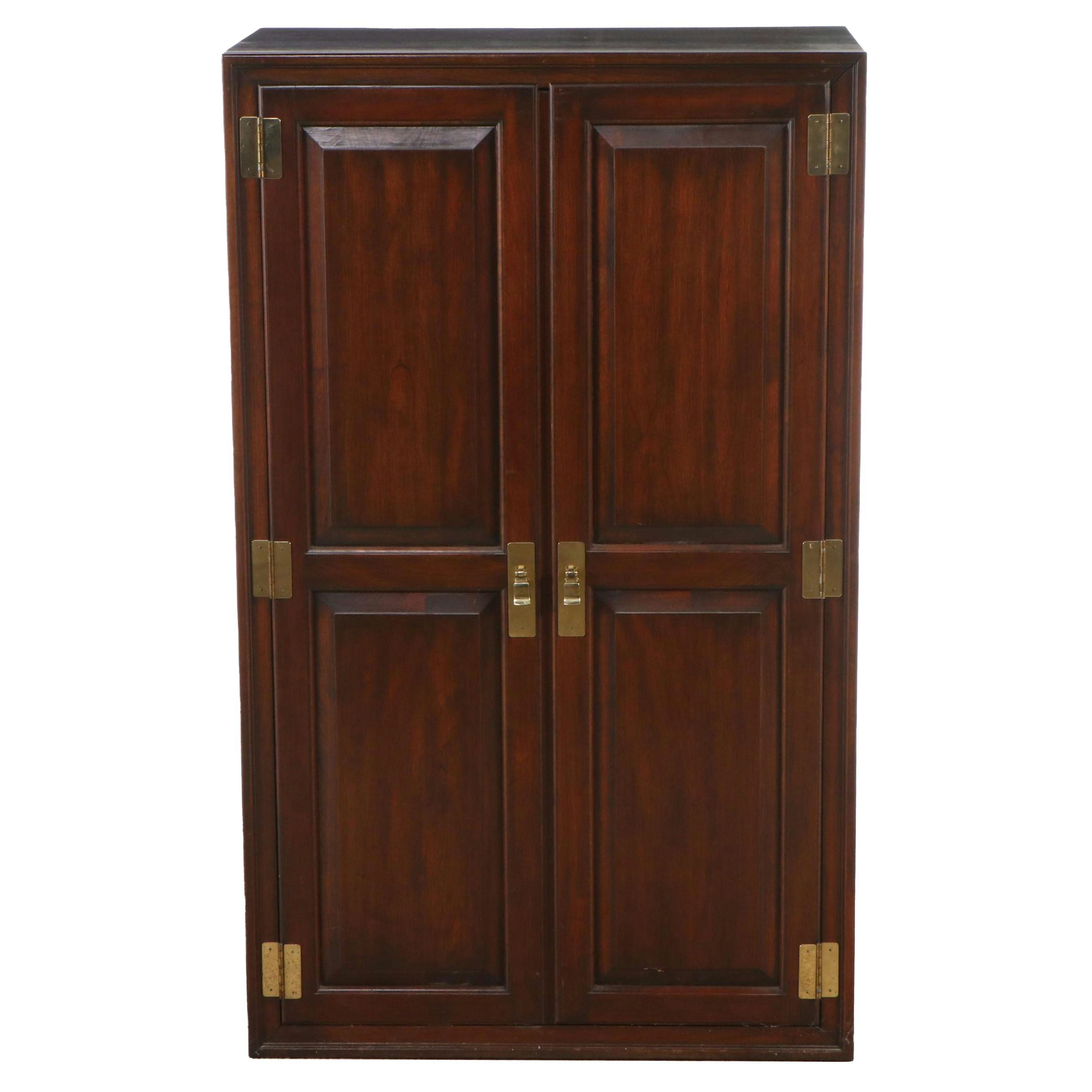 Campaign Style Walnut Finish and Brass Cabinet