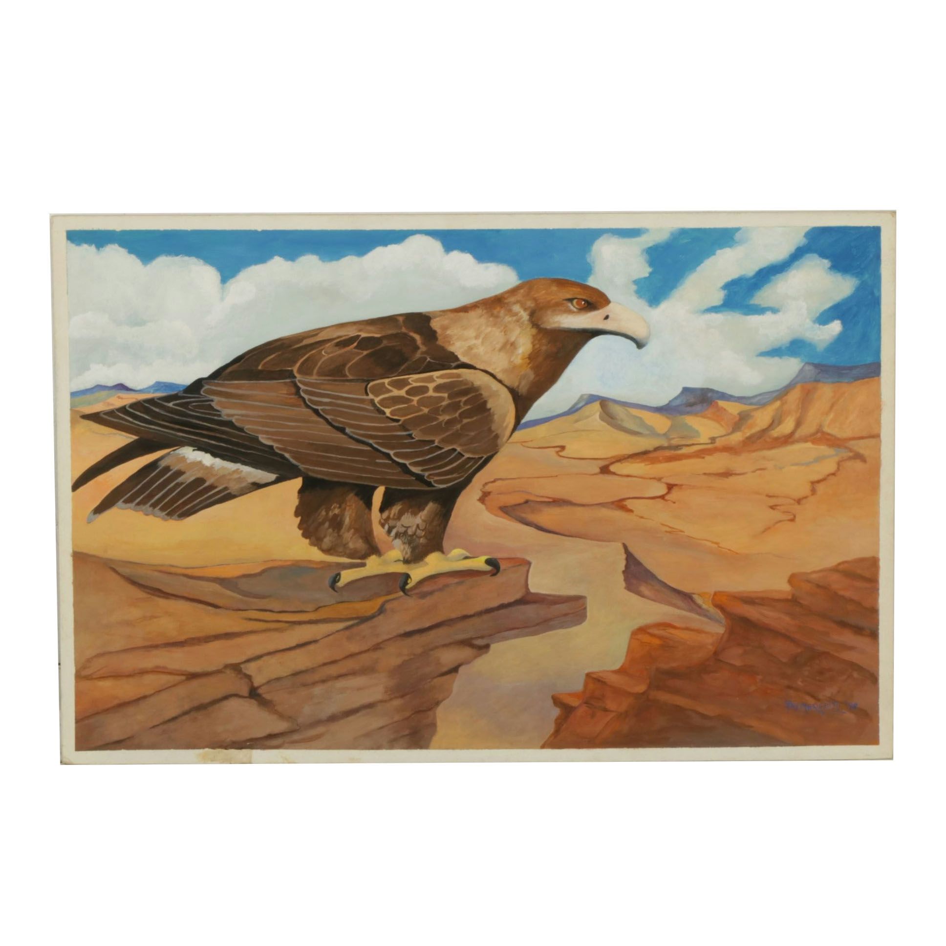 Roy Meredith "His Domain" Tempera Painting of American Golden Eagle, 1978