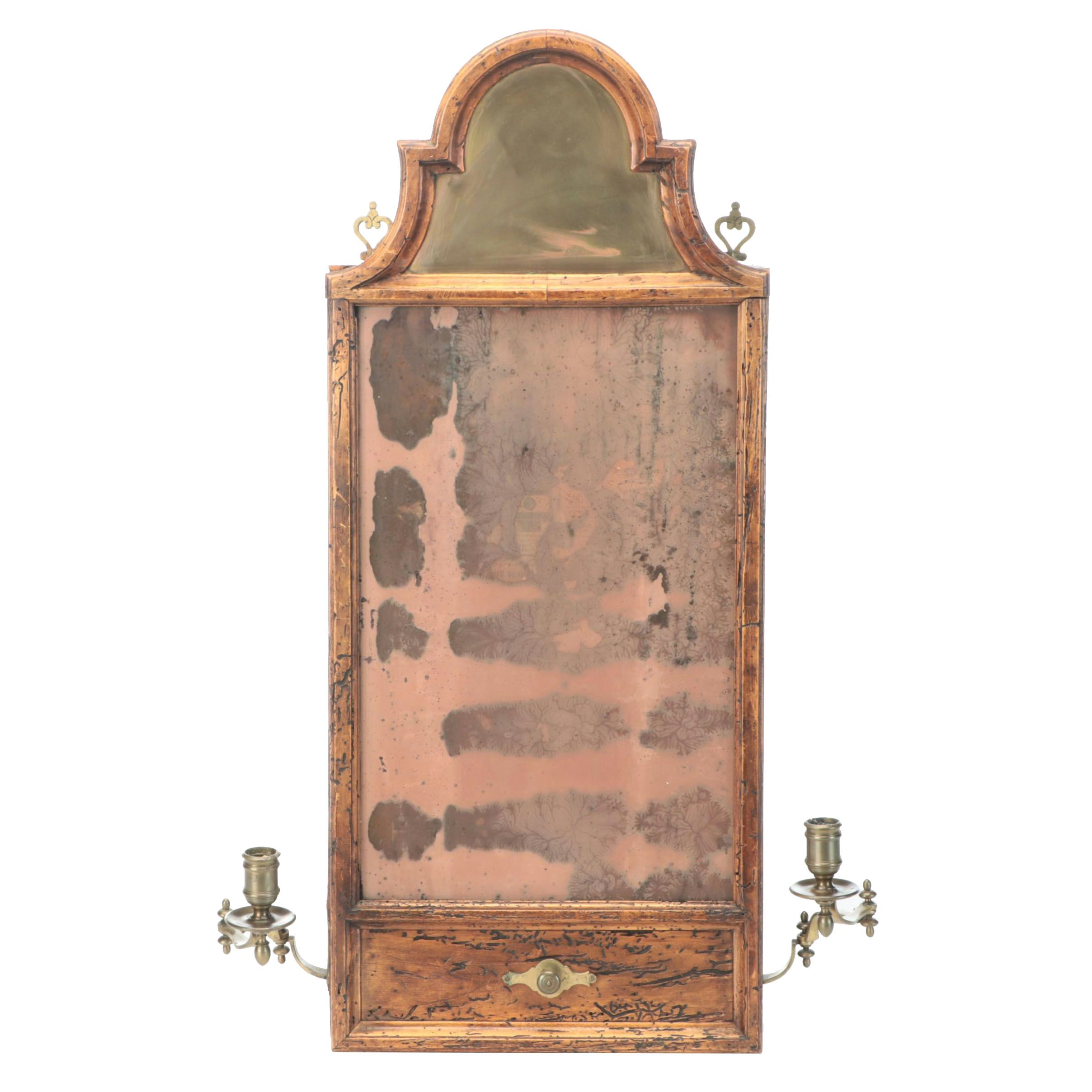 Colonial Style Mirrored Wall Wood Cabinet with Brass Candlesticks