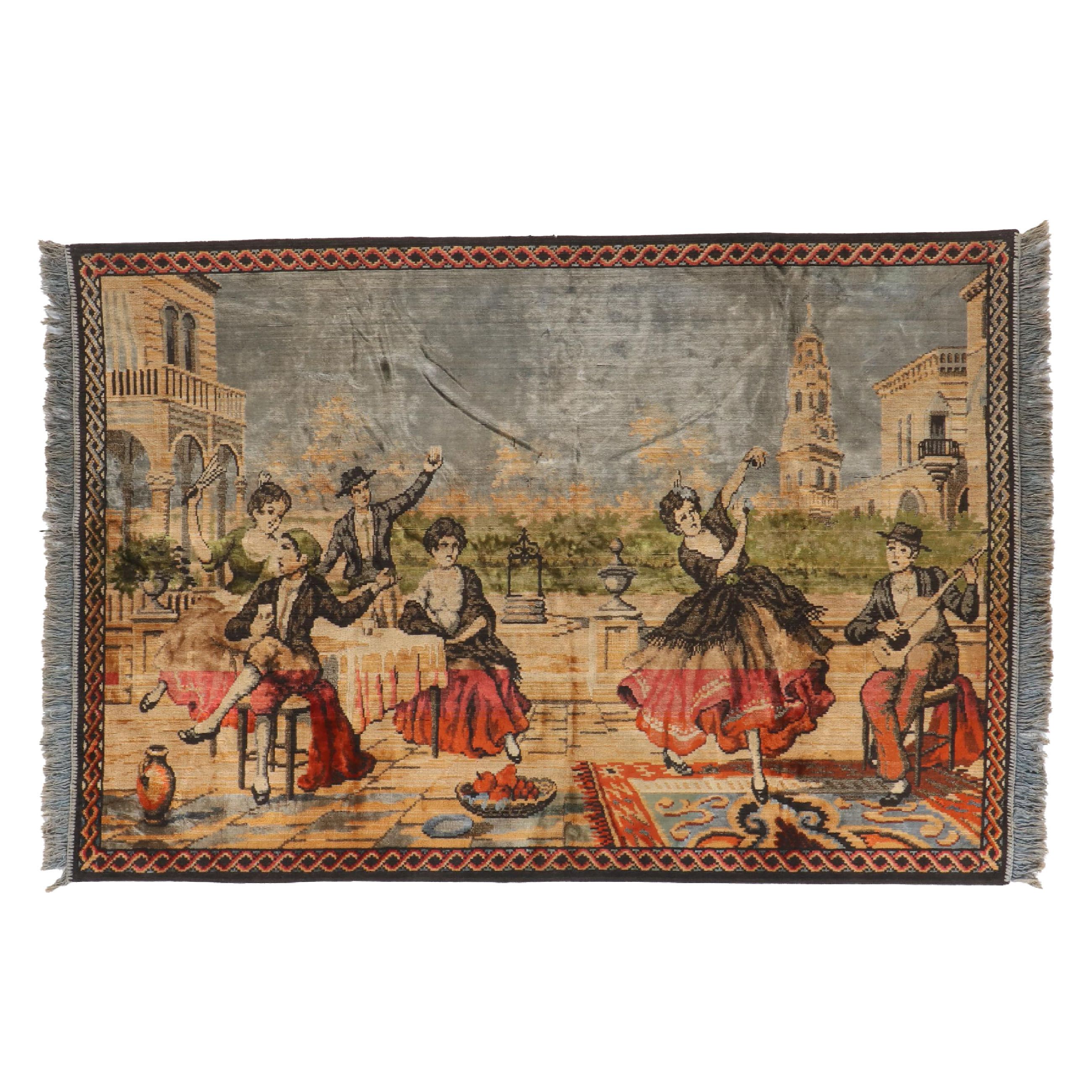 Machine Made Tapestry with Spanish Flamenco Dance Scene