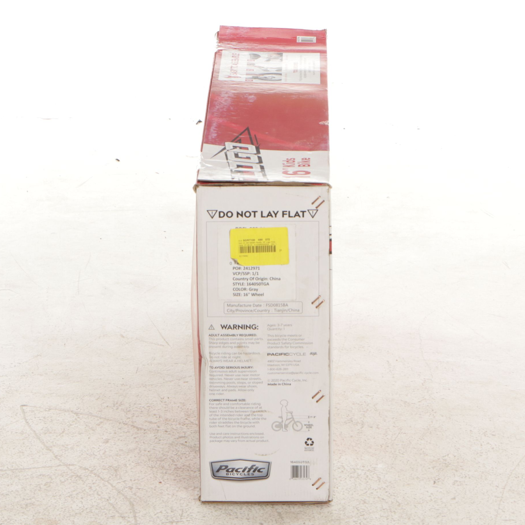 Pacific Bicycles Logo 16" Kid's Bicycle, Red/Gray