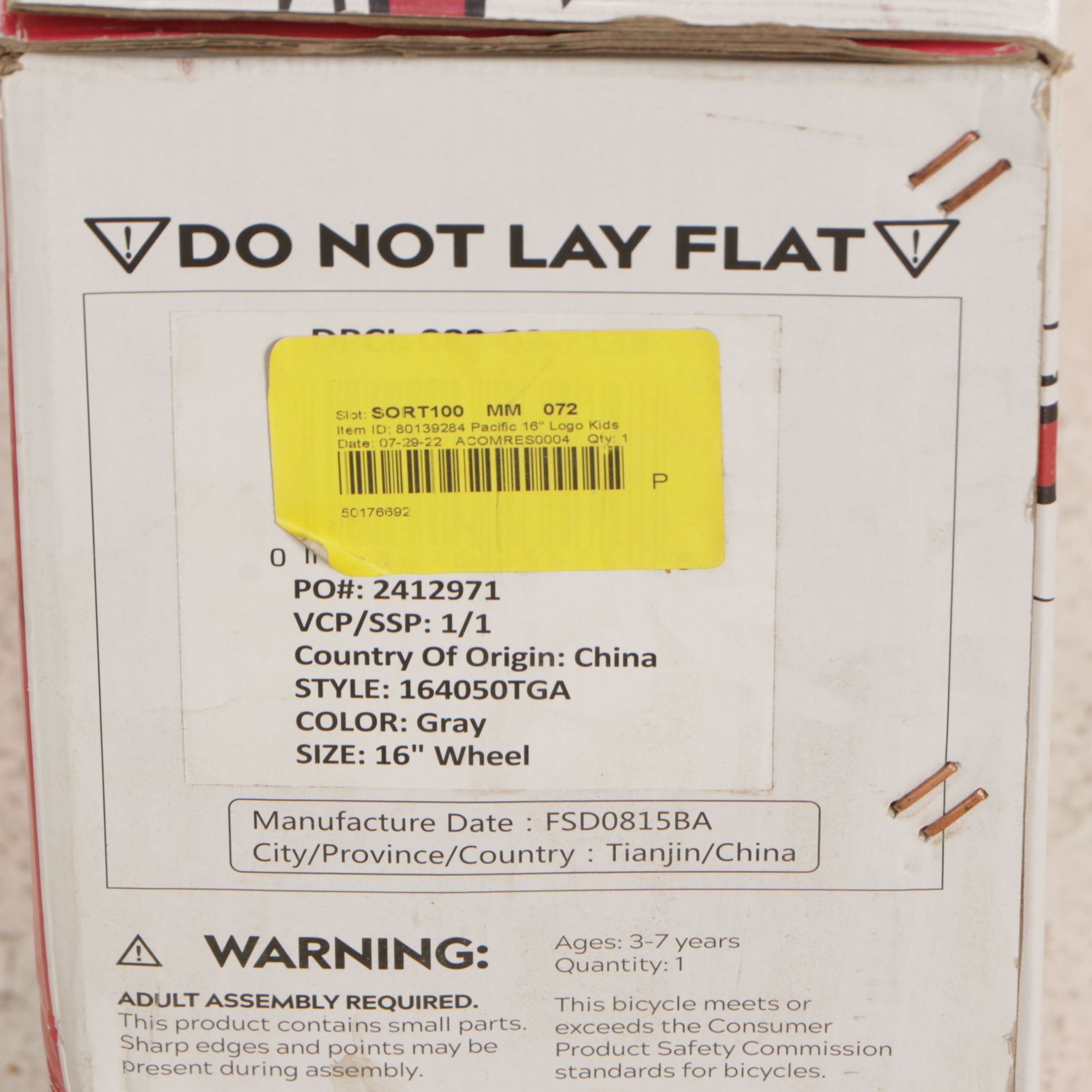 Pacific Bicycles Logo 16" Kid's Bicycle, Red/Gray