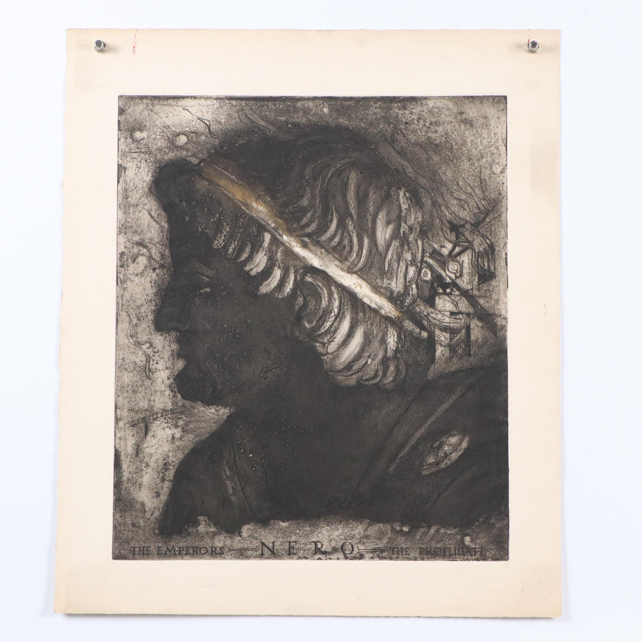 Chris Ritter Set of Two Portrait Etchings "Nero," Circa 1945