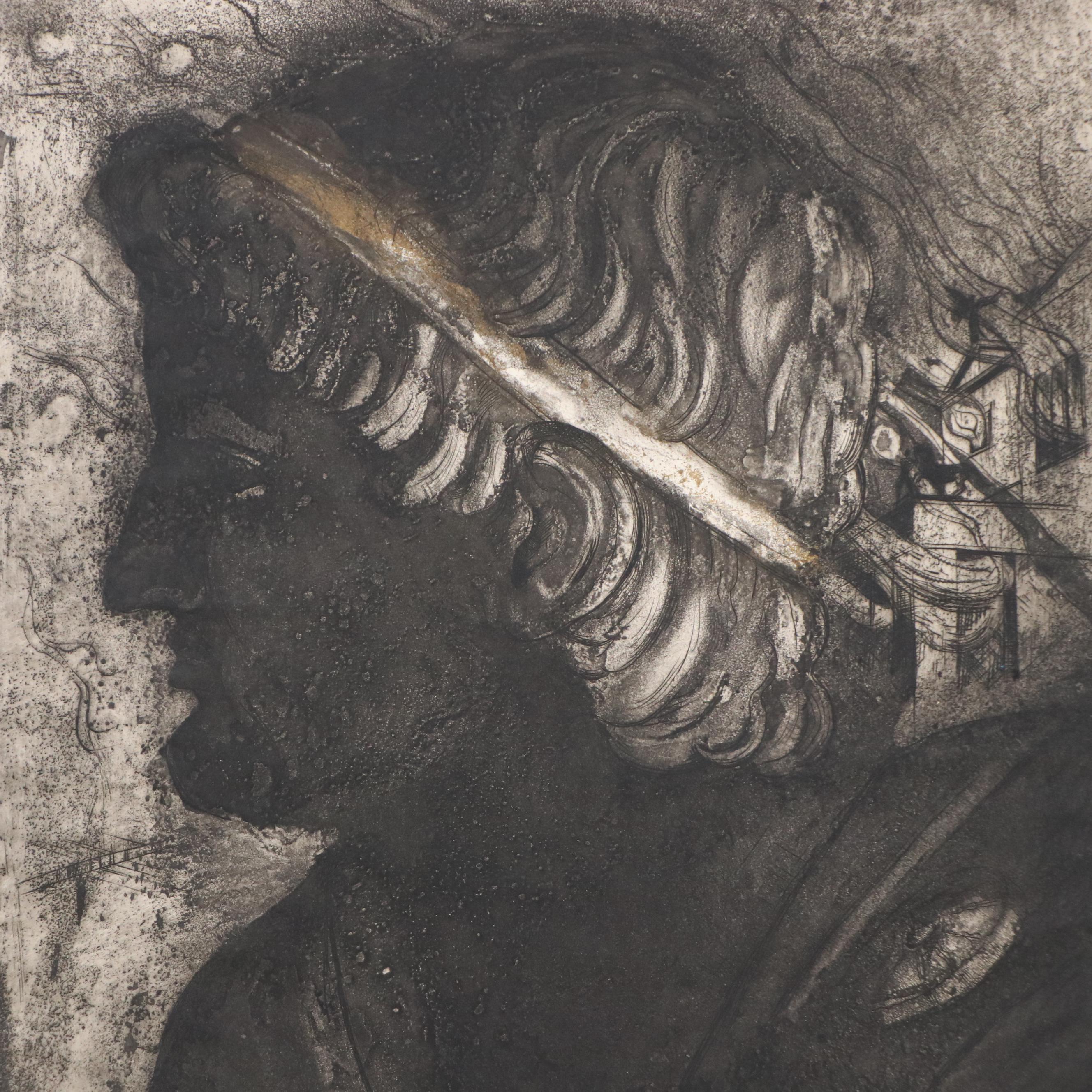 Chris Ritter Set of Two Portrait Etchings "Nero," Circa 1945