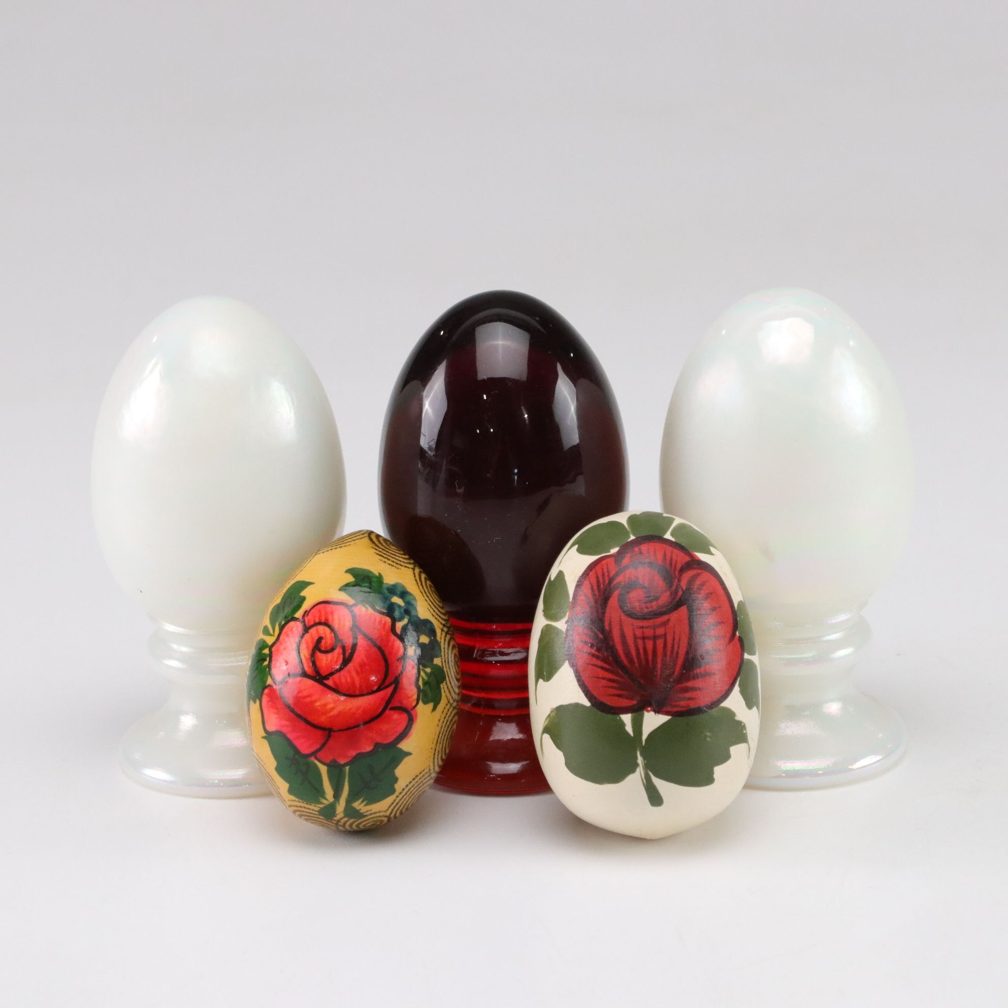 Iridescent Flash Glass & Hand-Painted Egg Figurines