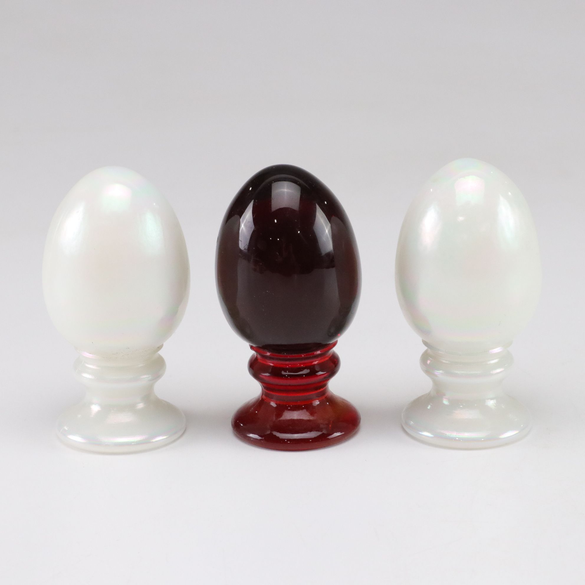 Iridescent Flash Glass & Hand-Painted Egg Figurines