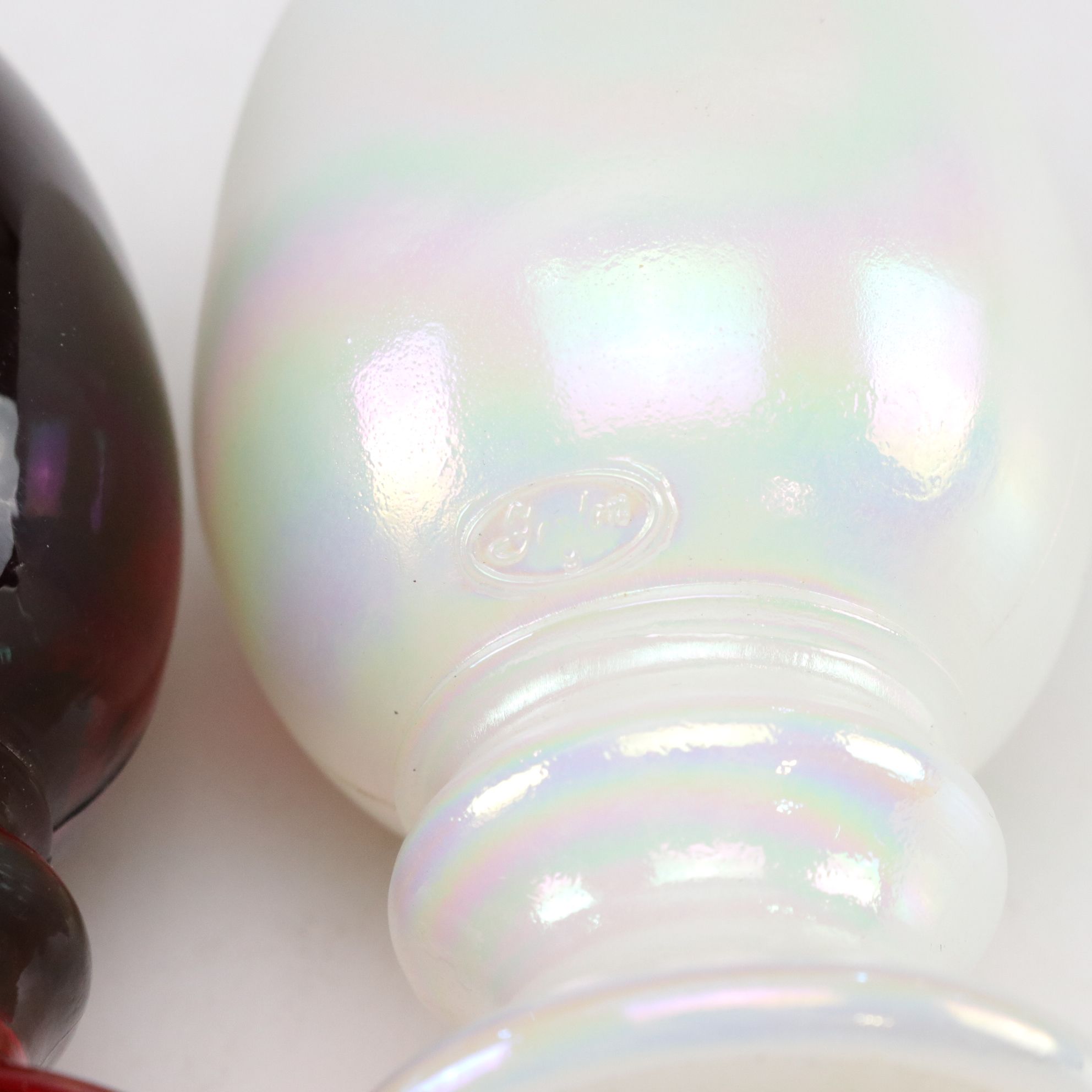 Iridescent Flash Glass & Hand-Painted Egg Figurines