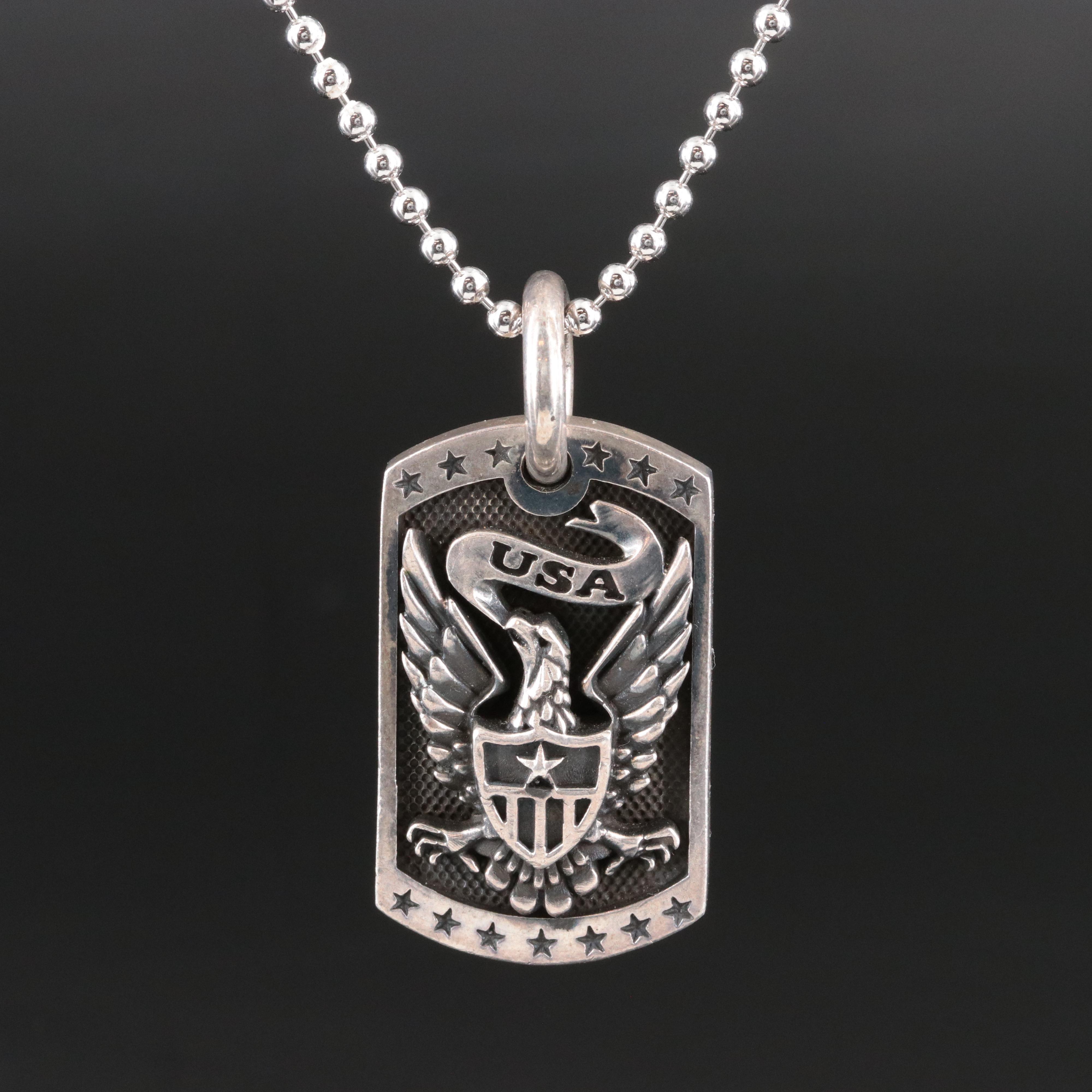 King Baby Sterling Eagle Shield Dog Tag Style Necklace