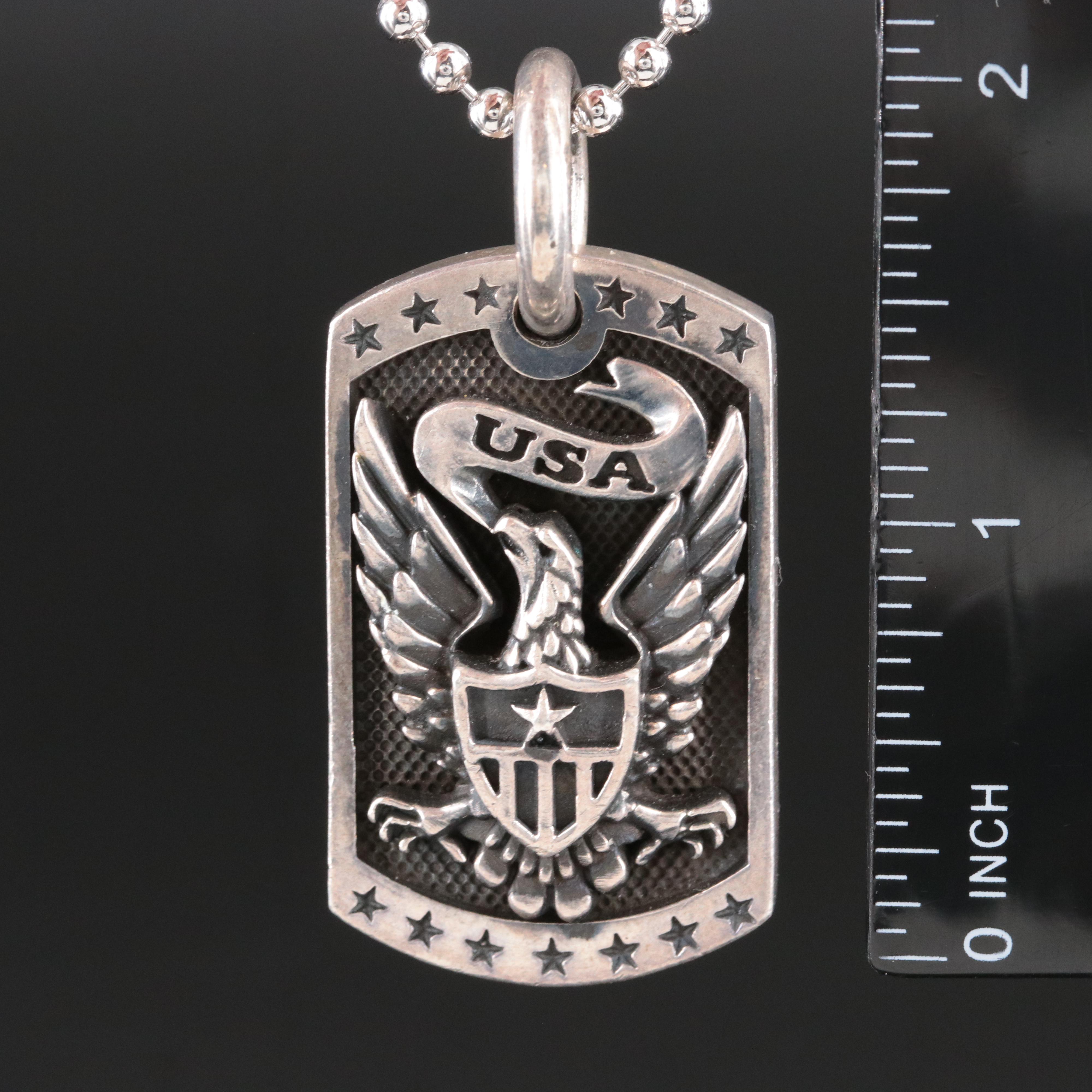 King Baby Sterling Eagle Shield Dog Tag Style Necklace