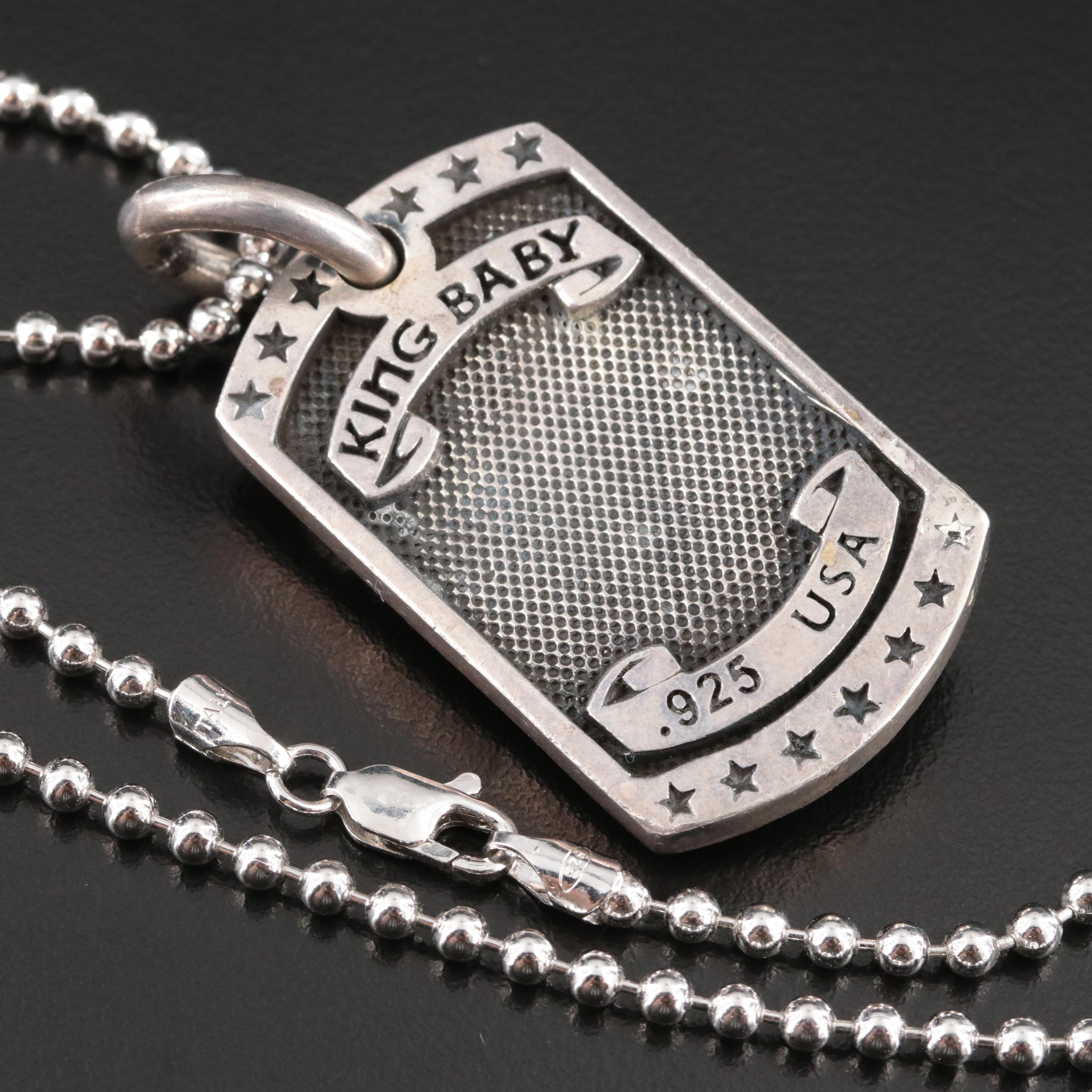 King Baby Sterling Eagle Shield Dog Tag Style Necklace