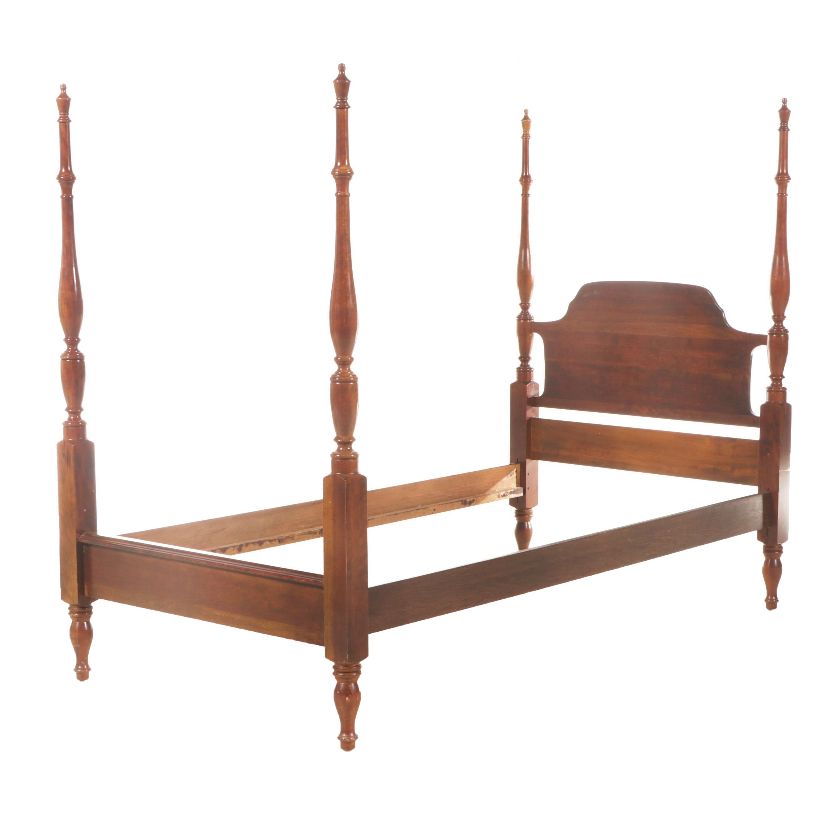 Federal Style Cherry Four-Poster Twin Size Bed Frame, 20th Century