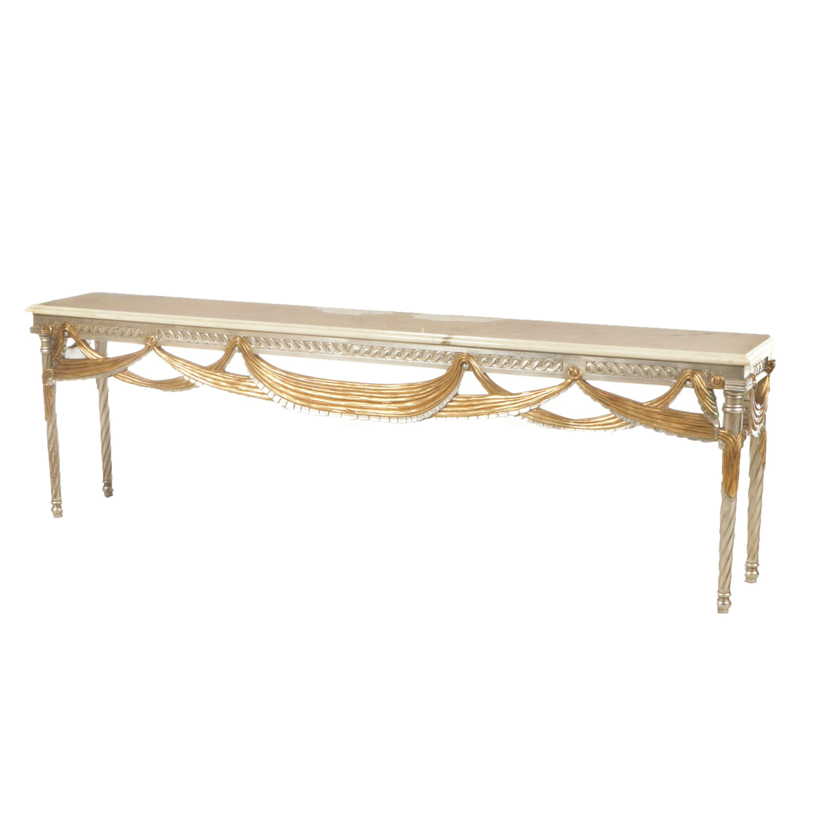 Gilded Wood and Faux Marble Console Table