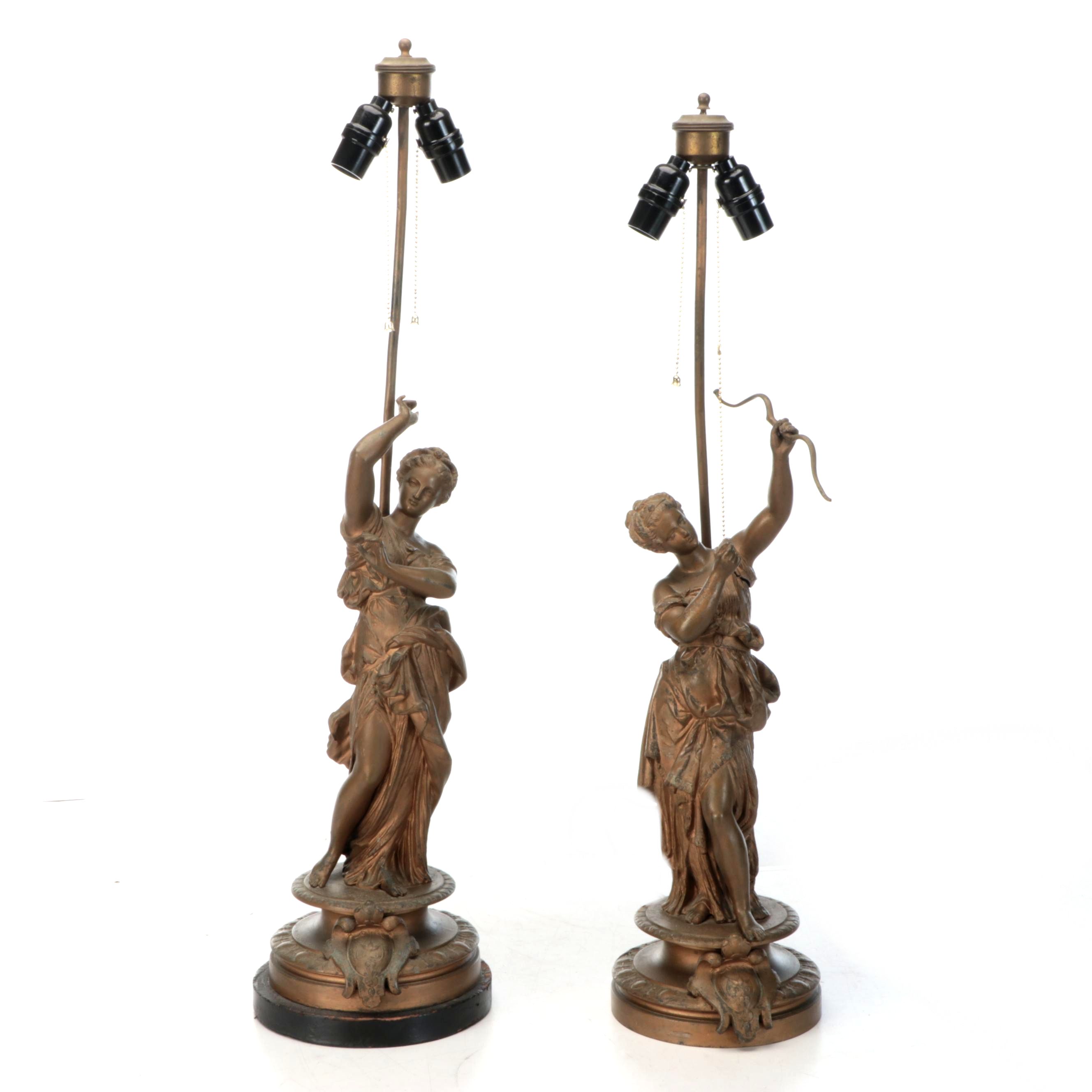 Greco-Roman Women Statuette Baluster Table Lamps