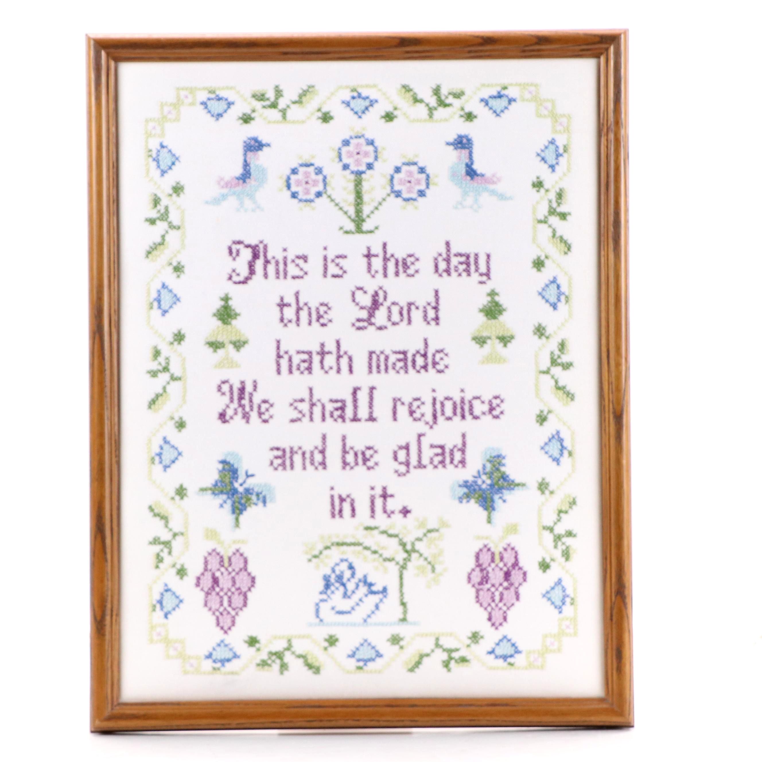 Framed Psalm 118:24 Cross-Stitch, Late 20th Century
