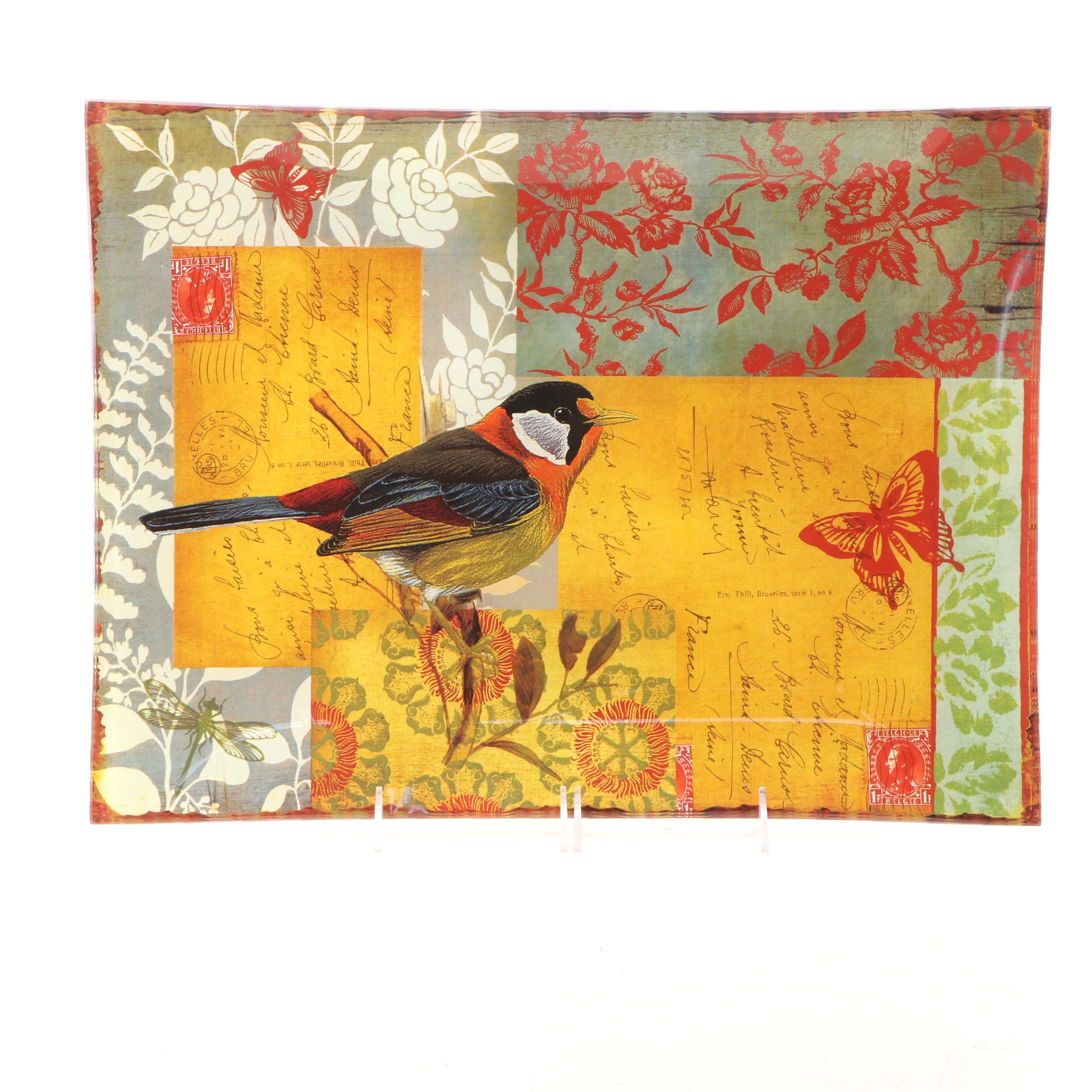 Bird and French Postal Glass Tray