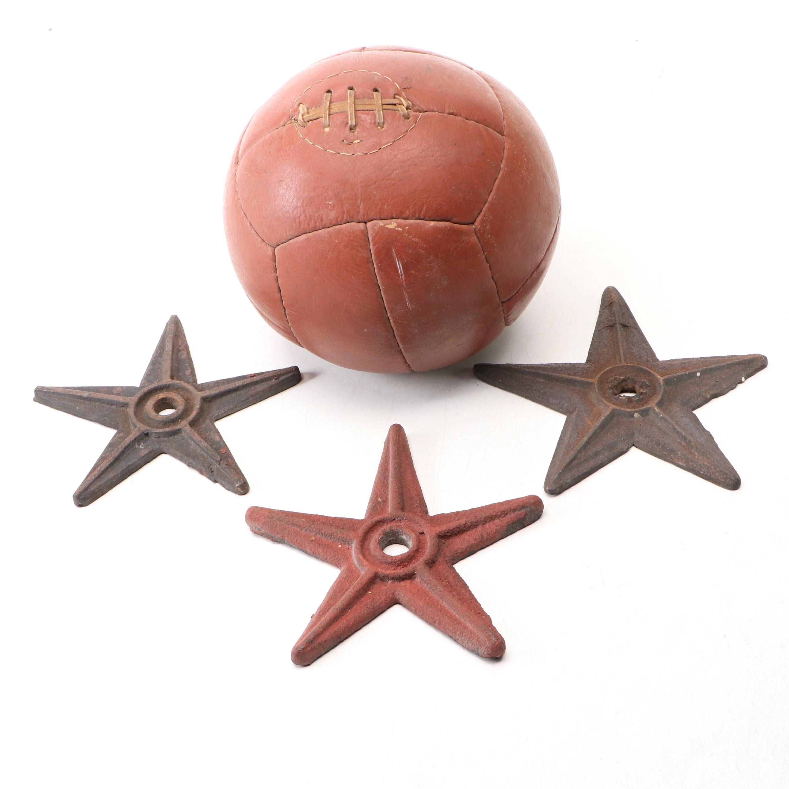 Leather Medicine Ball with Cast Iron Star Wall Anchors