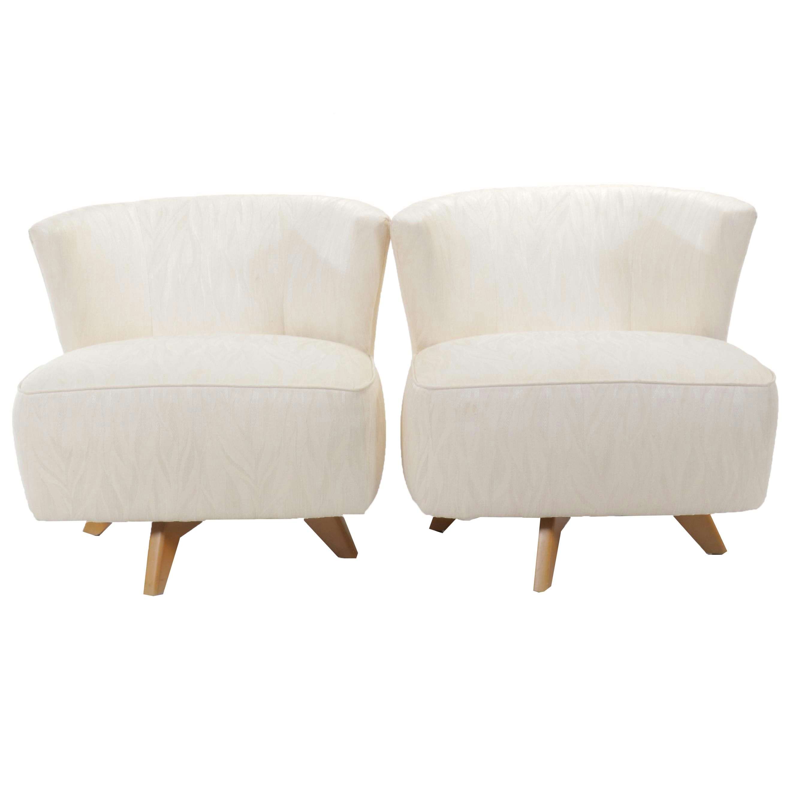 Pair of Mid Century Modern Upholstered Swivel Chairs