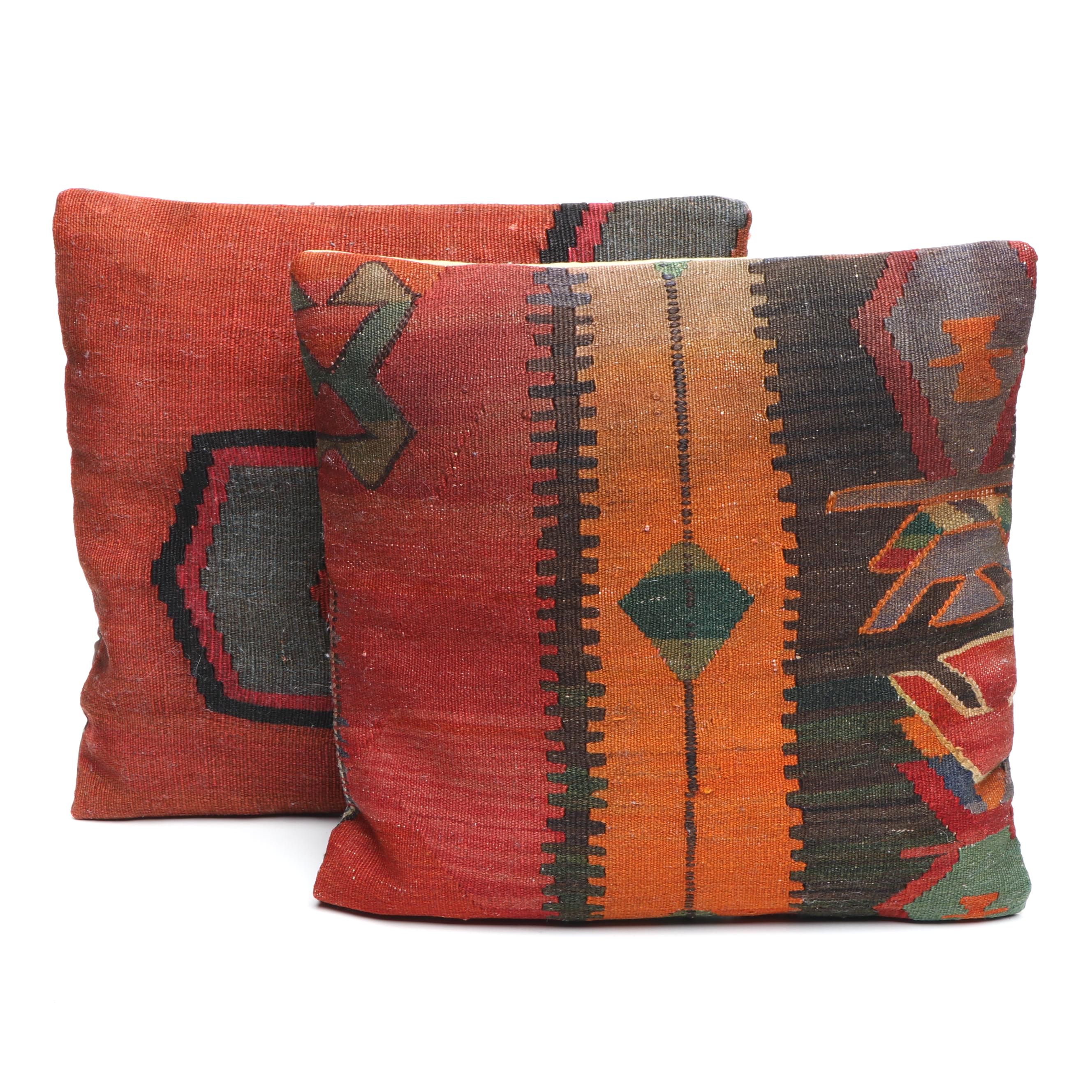 Handwoven Turkish Kilim Rug Faced Accent Pillows
