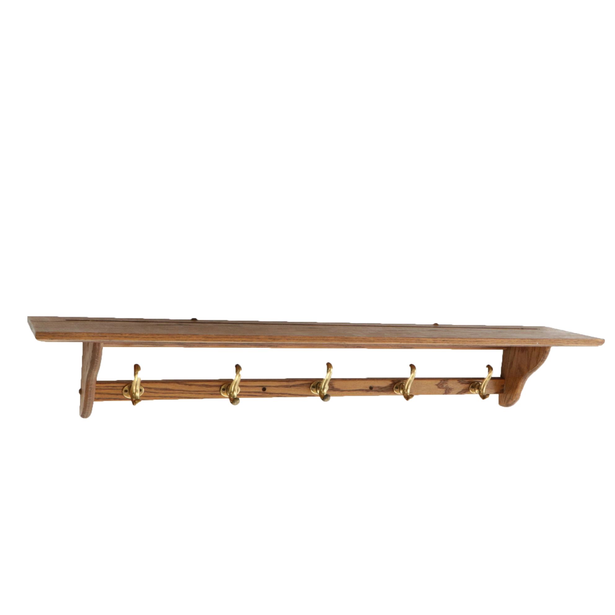 Oak Wall-Mounted Coat Rack and Shelf
