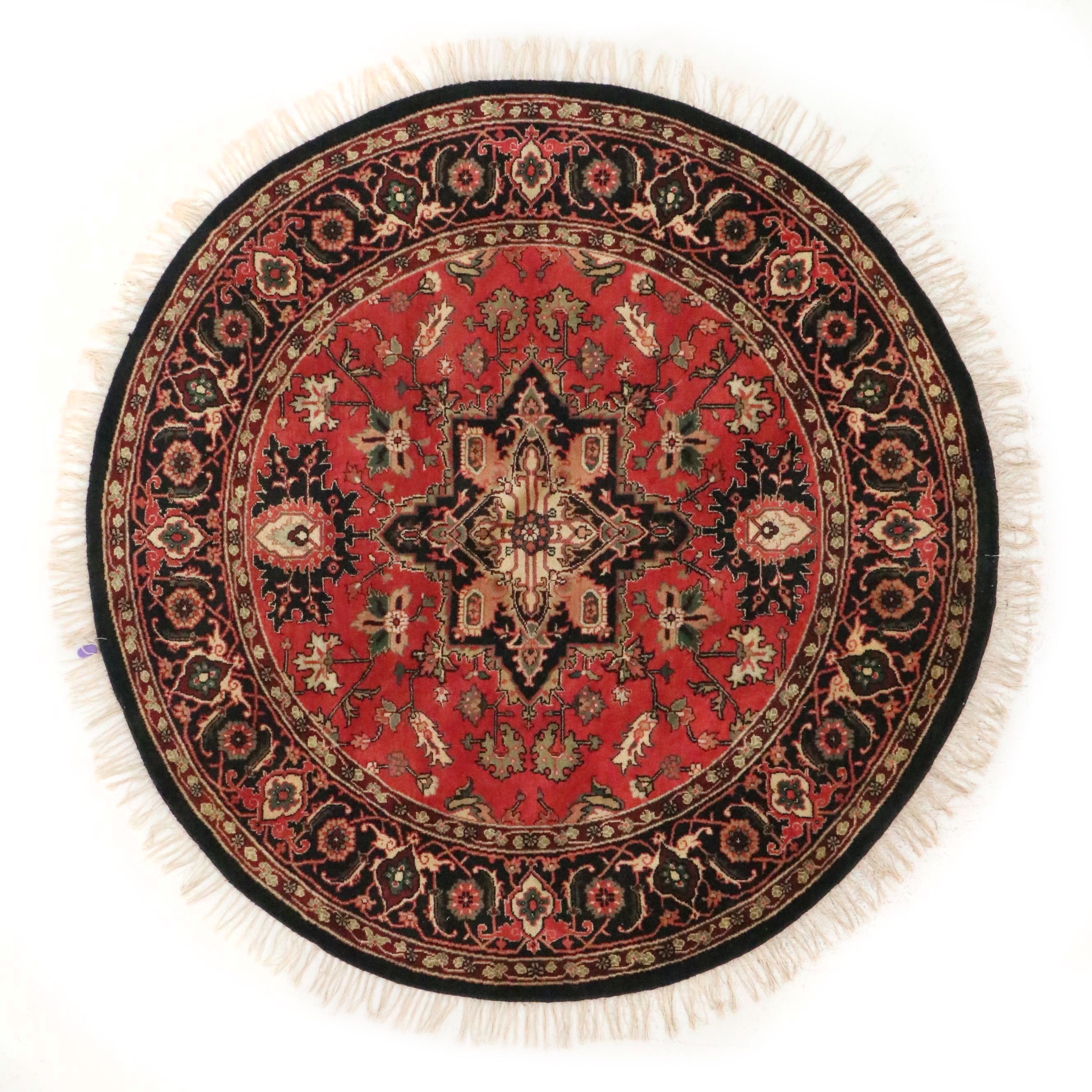 6'5 Round Hand-Knotted Indo-Persian Heriz Area Rug