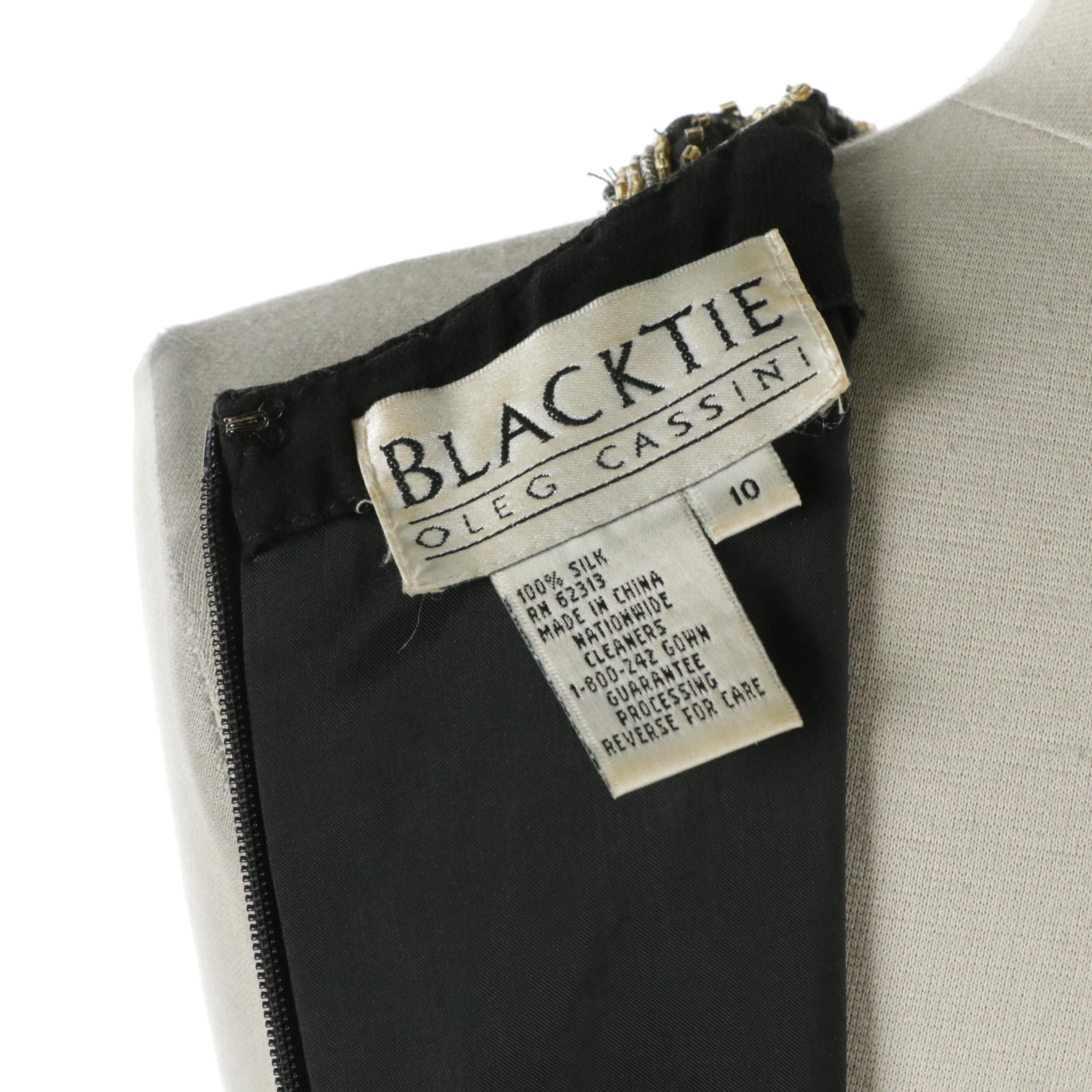 Black Tie by Oleg Cassini Floral Bead Embellished Silk Evening Gown