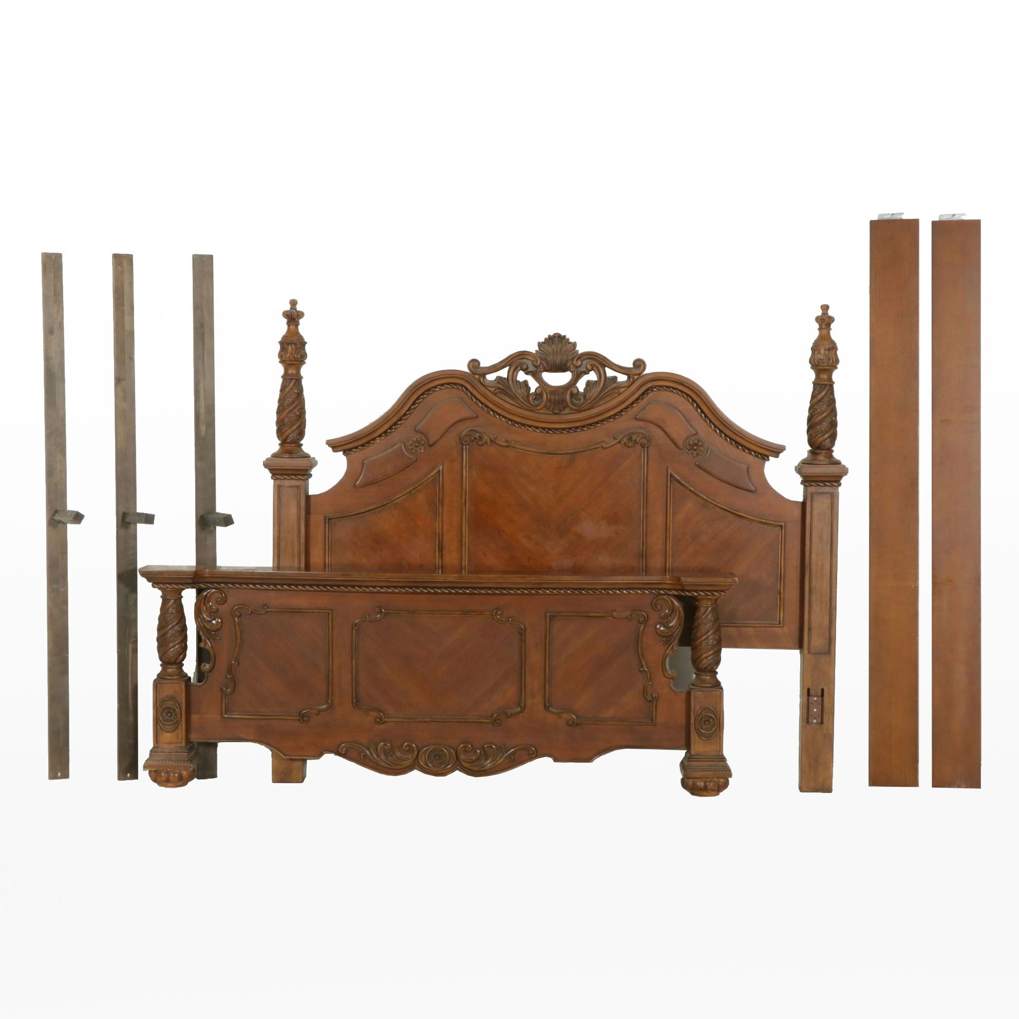 Ashley Furniture Cherry Finish Ornate King Size Bed, 21st Century