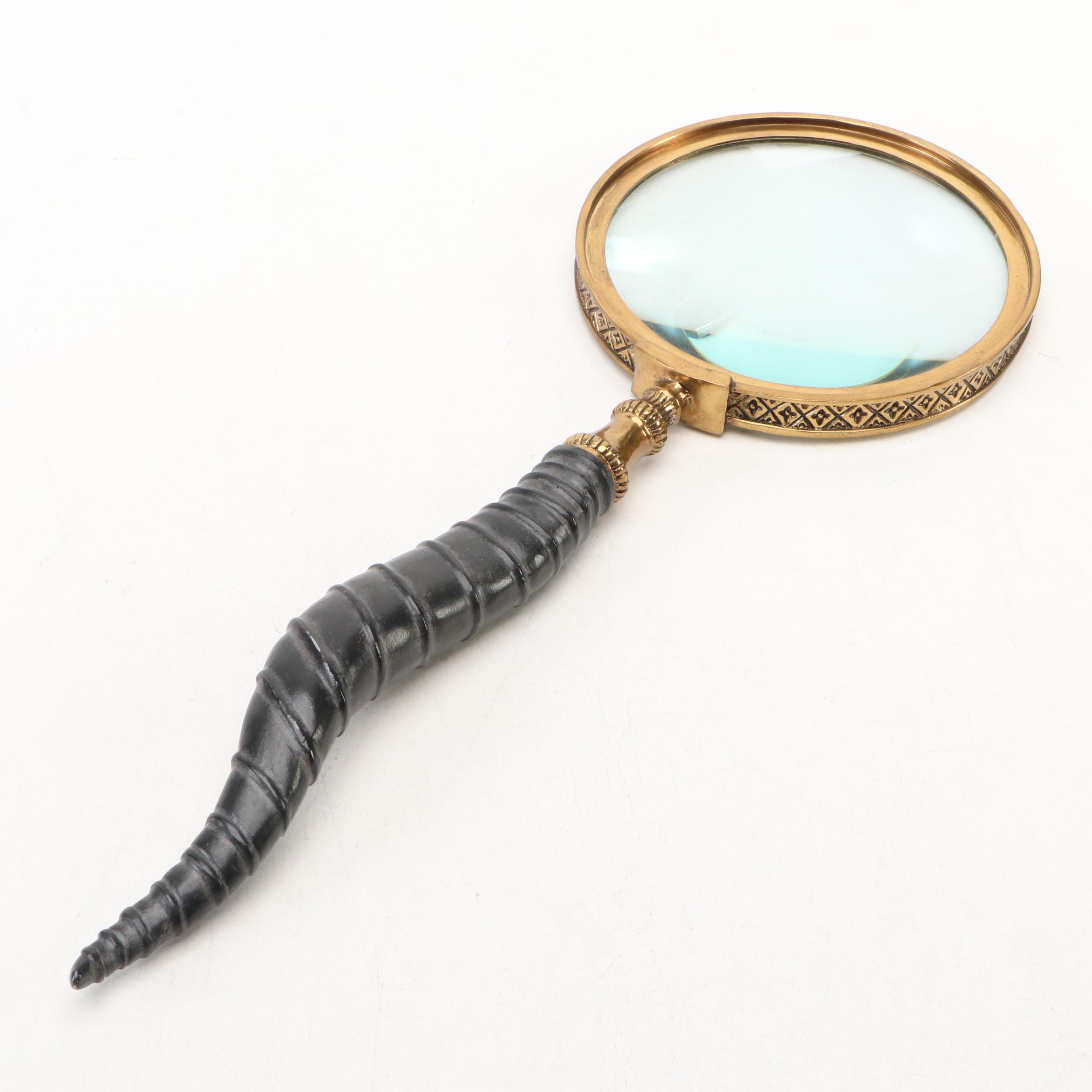 Brass and Faux Horn Magnifying Glass