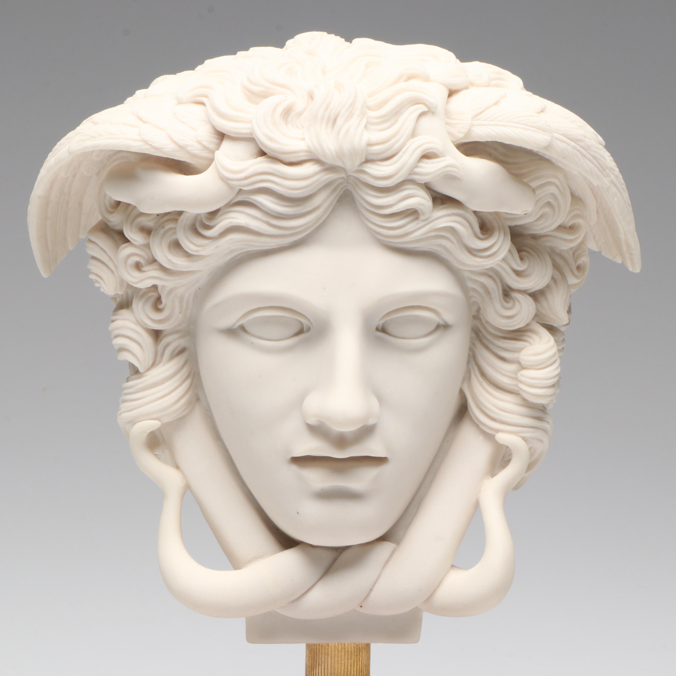 Arnaldo Giannelli Italian Cast Medusa Bust on Wood Stand, Late 20th Century