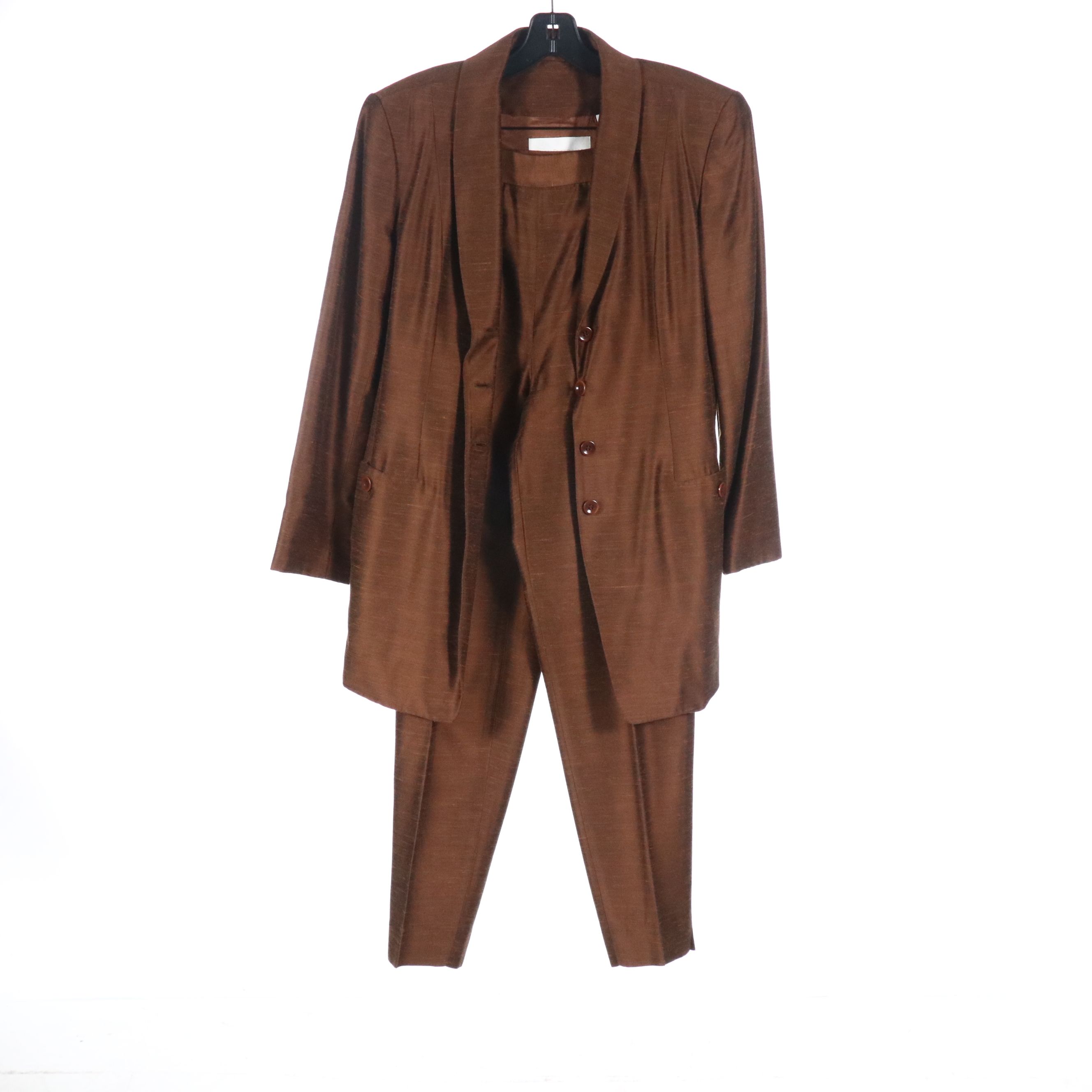 Doncaster Blue Silk and Dana Buchman Brown Straight-Leg Pantsuits