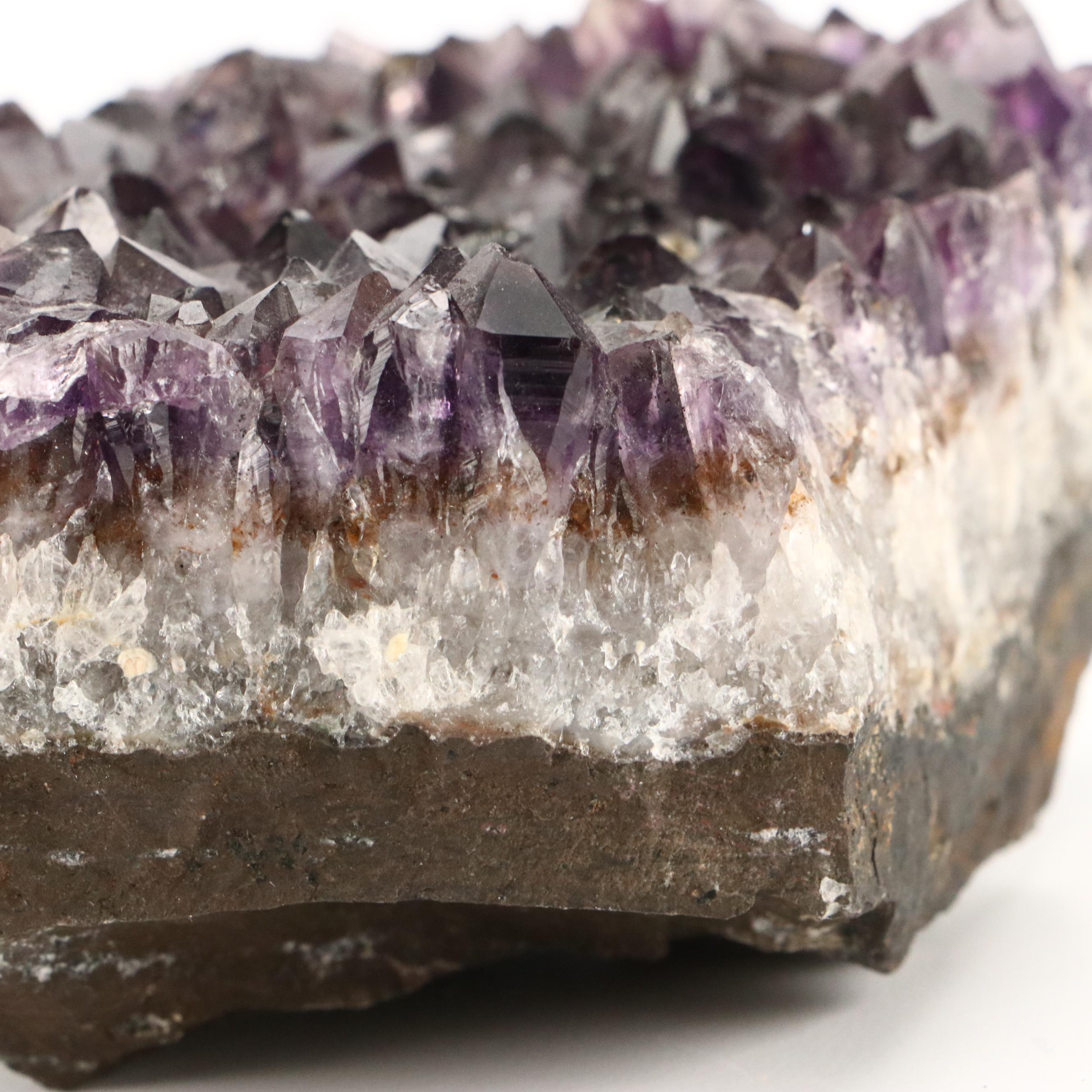 Amethyst and Quartz Geodes with Geometric Wood Stand