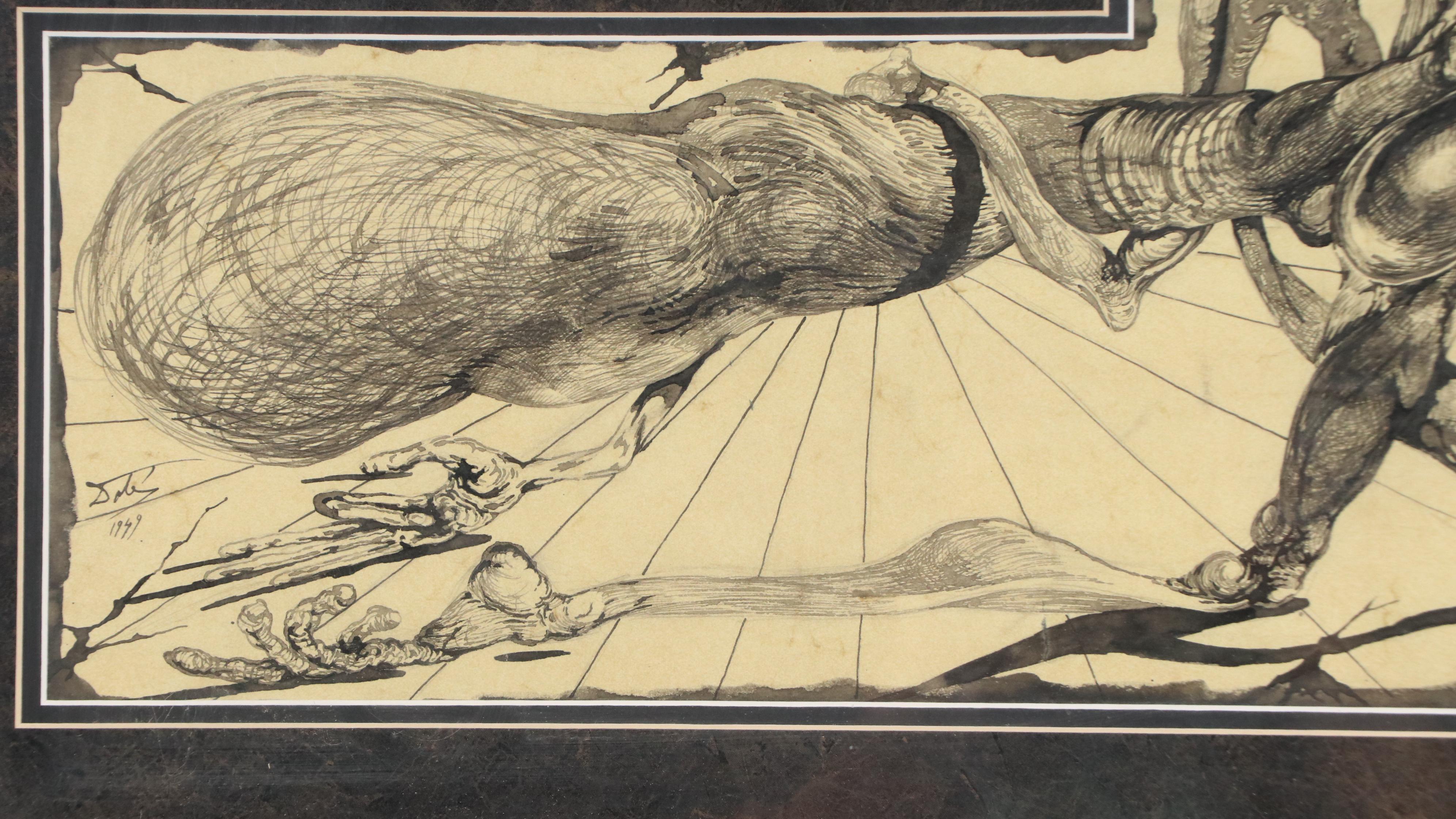 Salvador Dalí Surrealist Ink Drawing, 1949