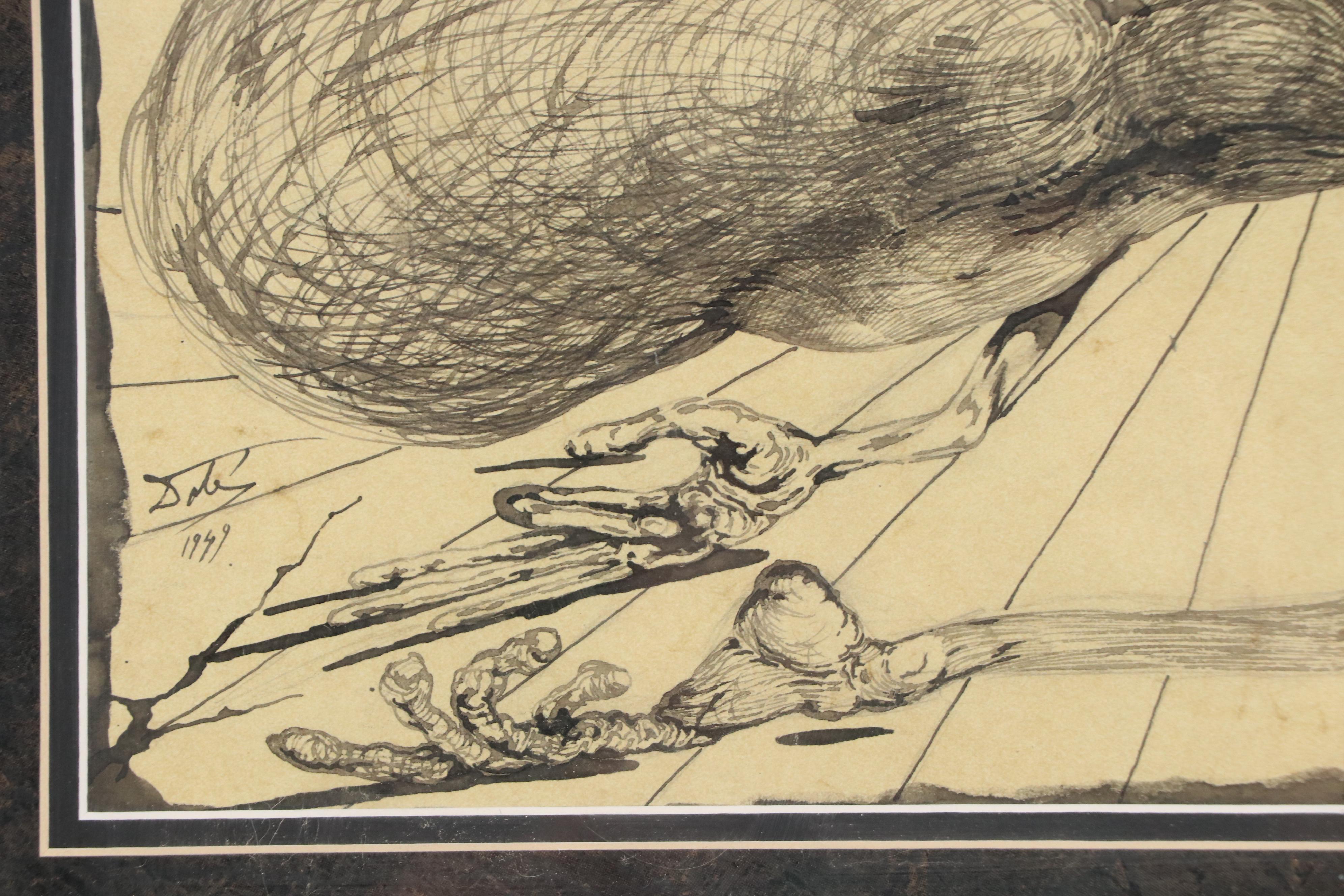 Salvador Dalí Surrealist Ink Drawing, 1949